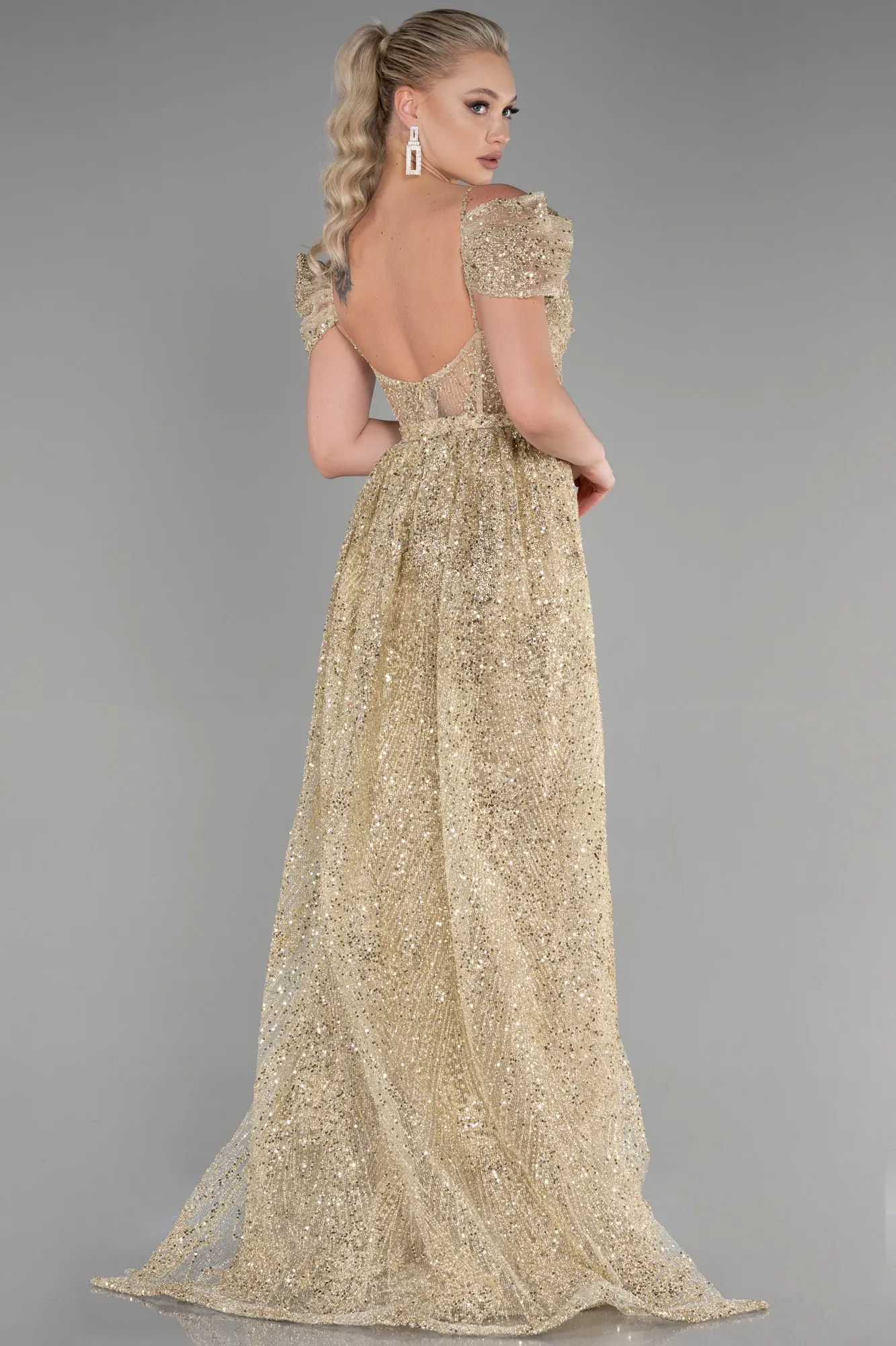 Gold-Long Scaly Mermaid Evening Dress ABU3452