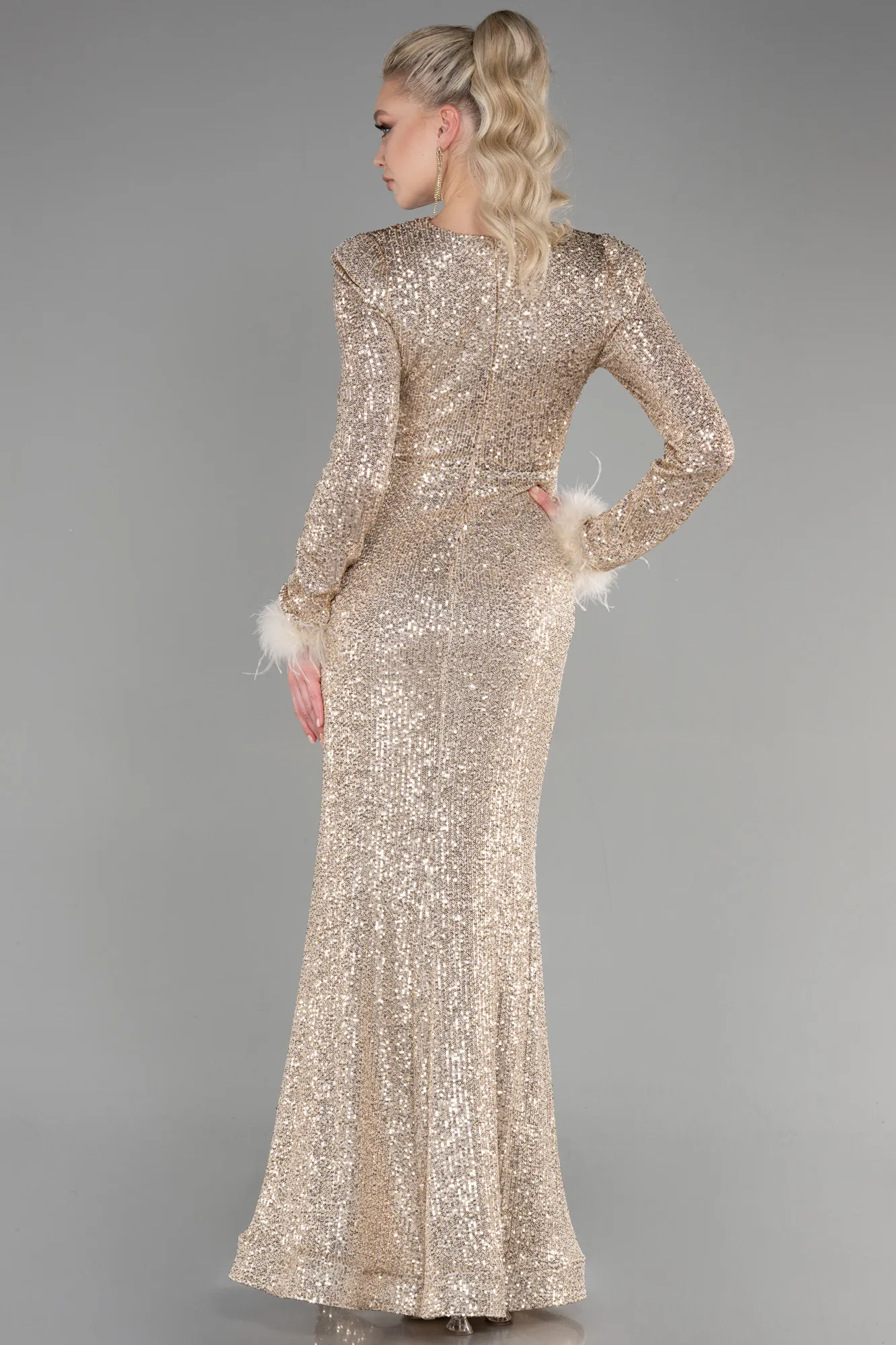 Gold-Long Scaly Mermaid Prom Dress ABU3177