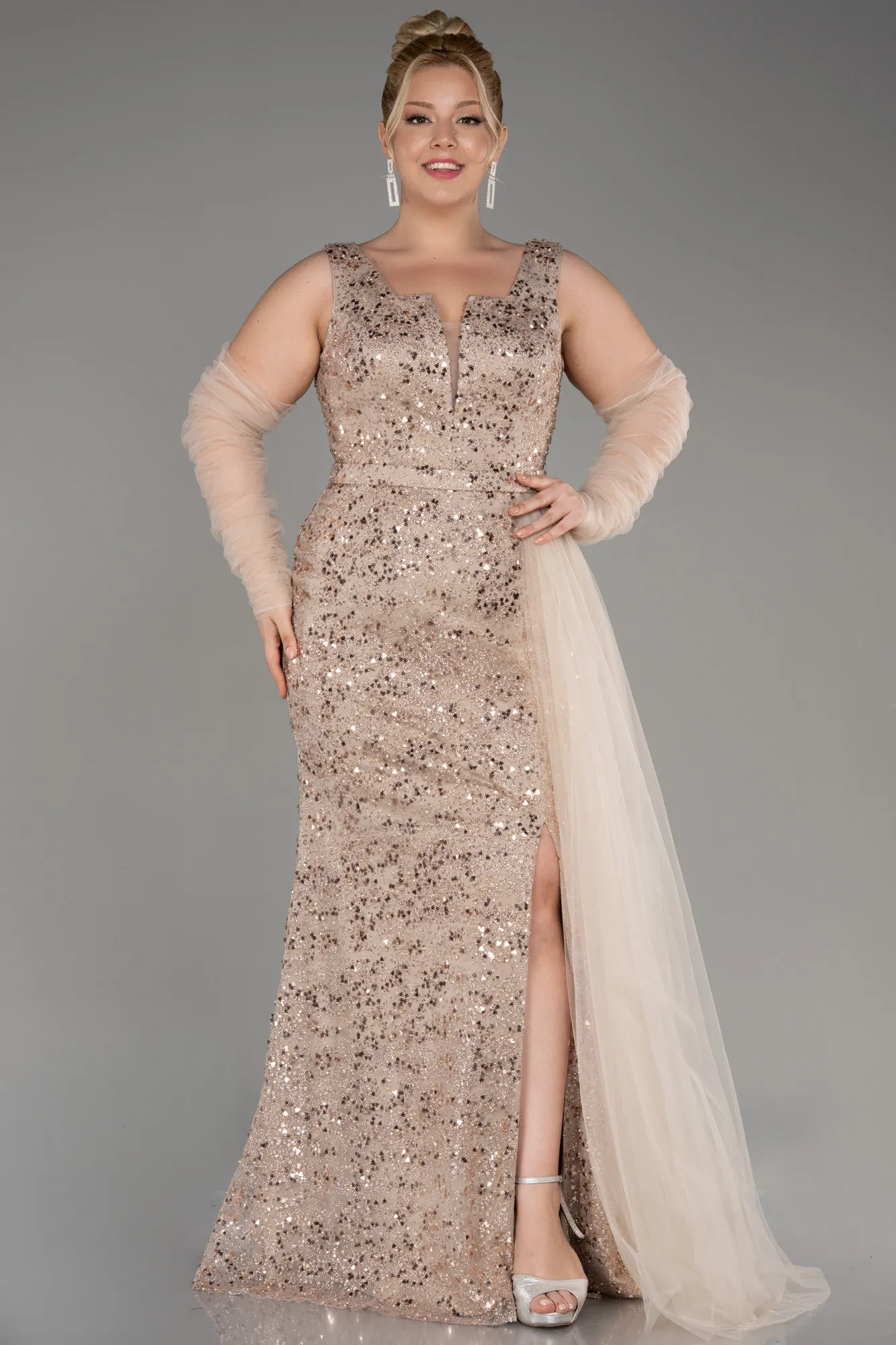 Gold-Long Scaly Plus Size Engagement Gown ABU3992