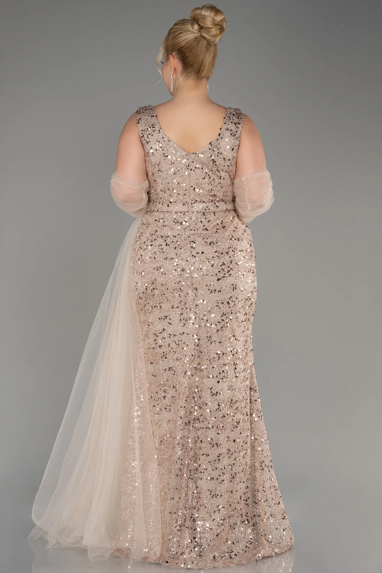 Gold-Long Scaly Plus Size Engagement Gown ABU3992