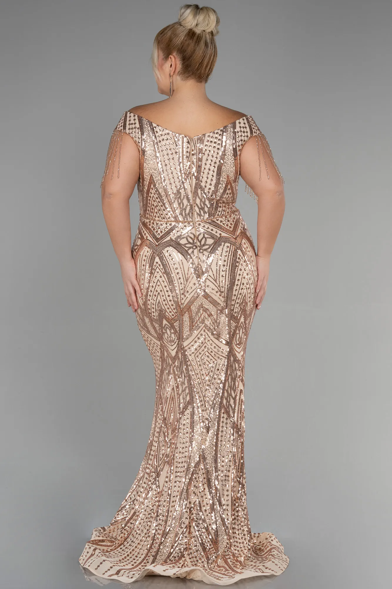 Gold-Long Scaly Plus Size Evening Dress ABU3374