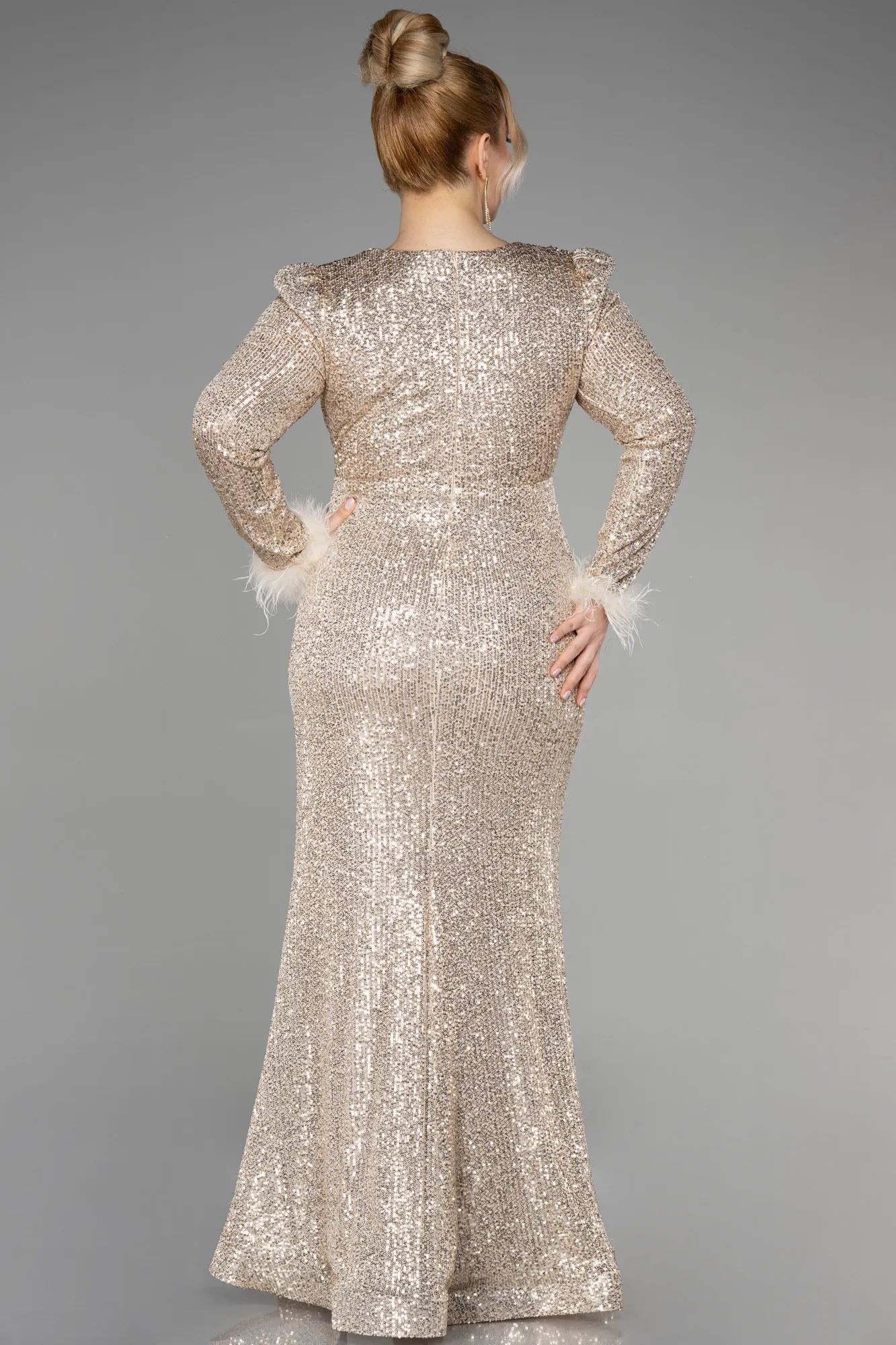 Gold-Long Scaly Plus Size Evening Dress ABU3505