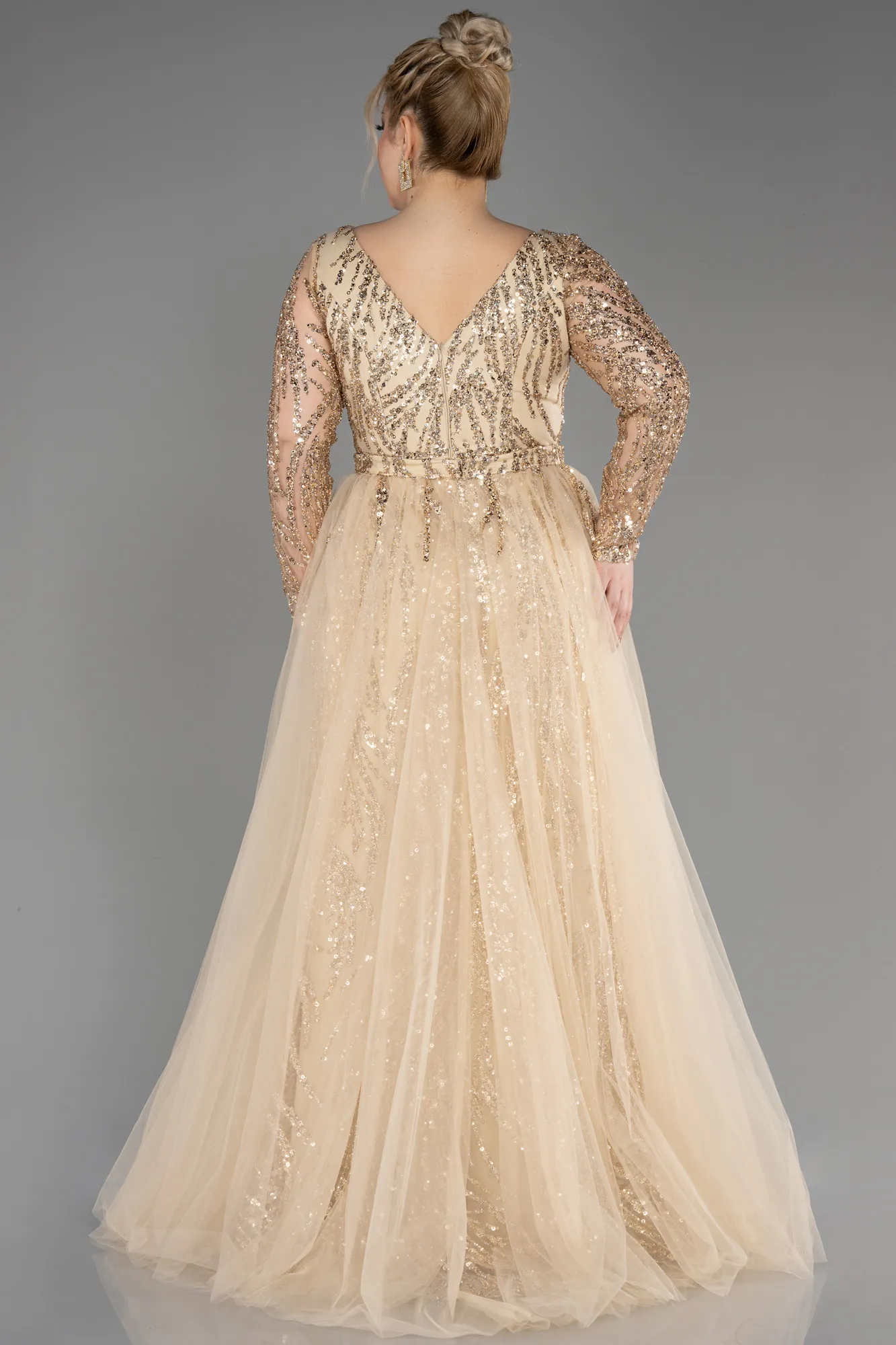 Gold-Long Scaly Plus Size Evening Gown ABU3837