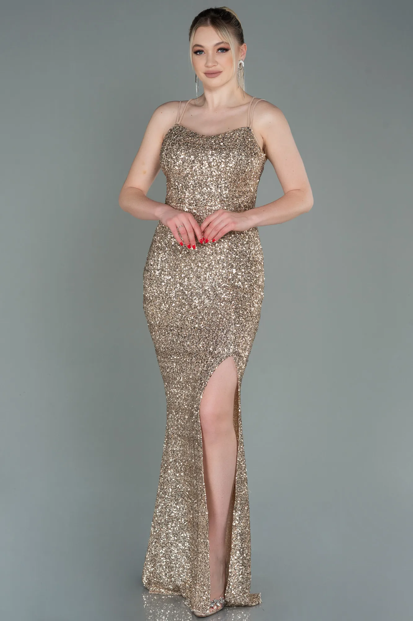 Gold-Long Scaly Prom Gown ABU3118