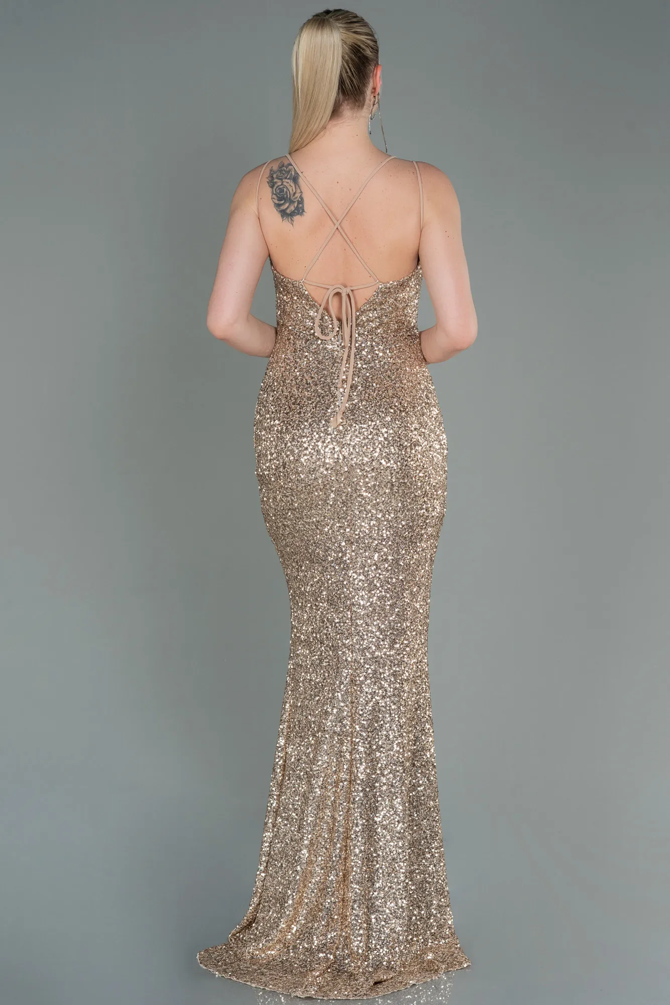 Gold-Long Scaly Prom Gown ABU3118