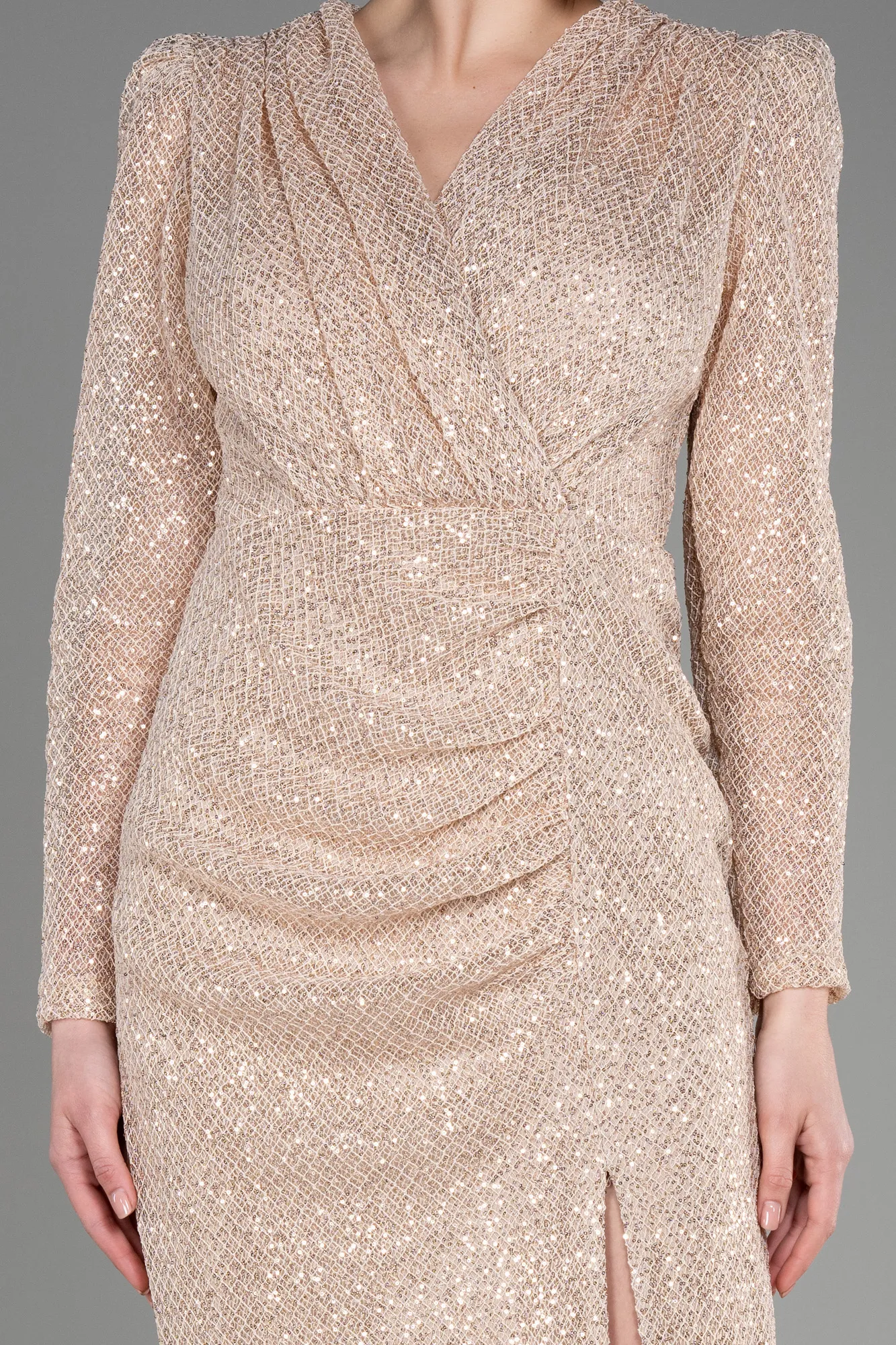 Gold-Long Sleeve Scaly Evening Dress ABU3831