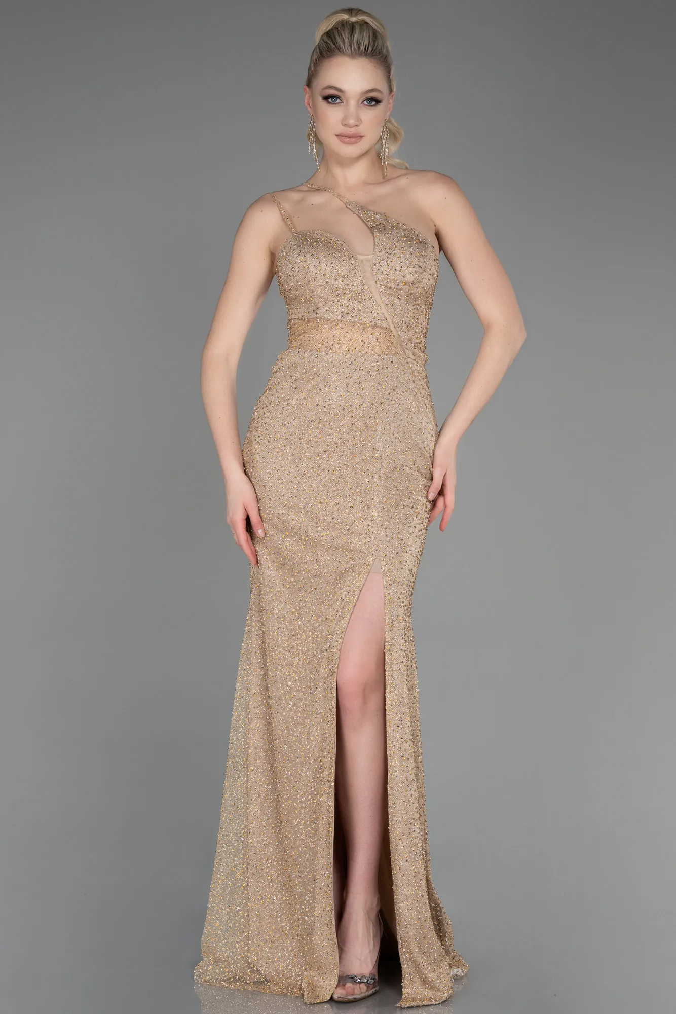 Gold-Long Stony Haute Couture Dress ABU3563