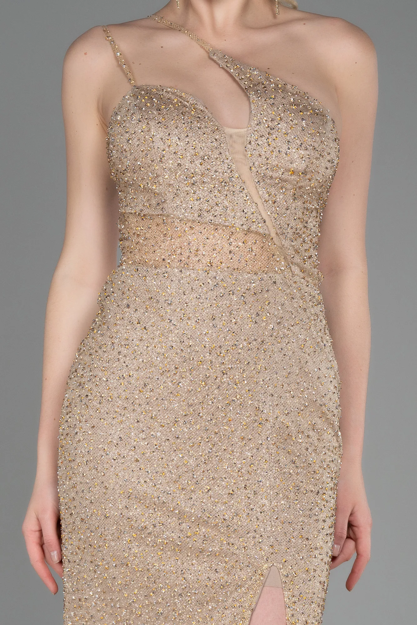 Gold-Long Stony Haute Couture Dress ABU3563