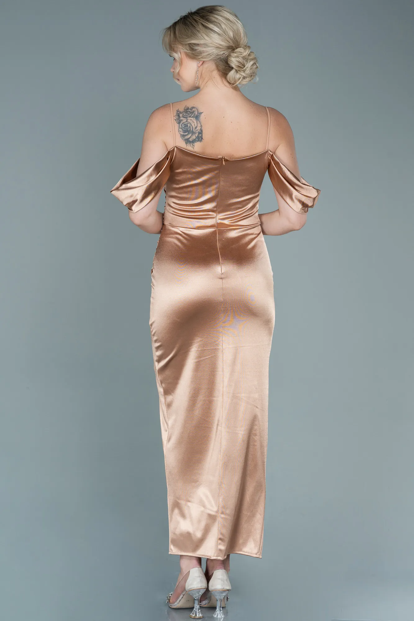 Gold-Midi Satin Invitation Dress ABK1534