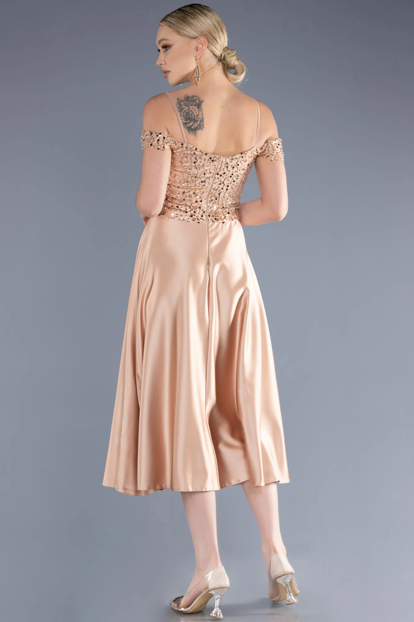 Gold-Midi Satin Party Dress ABU3624