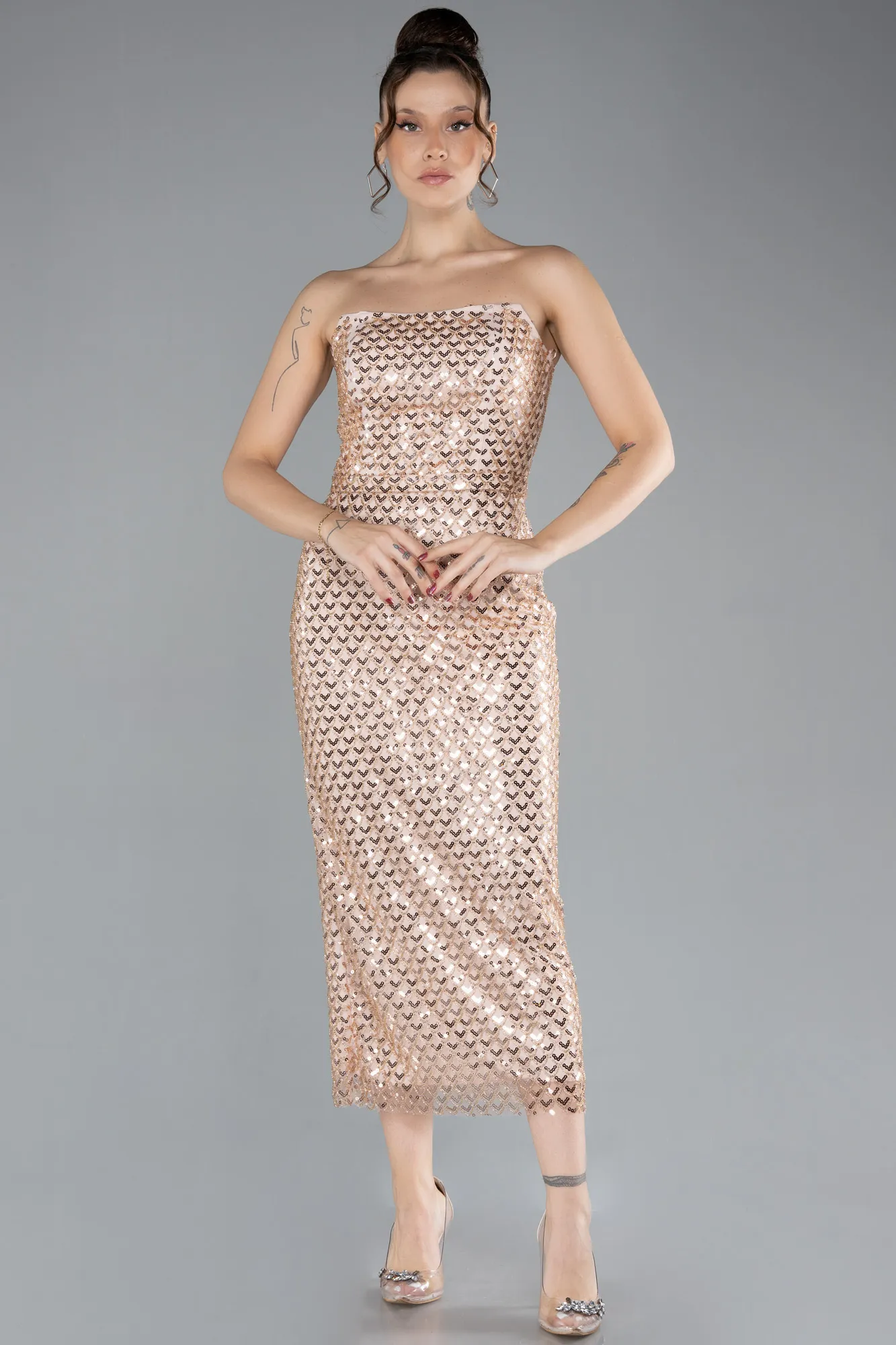 Gold-Midi Stony Cocktail Dress ABK2176