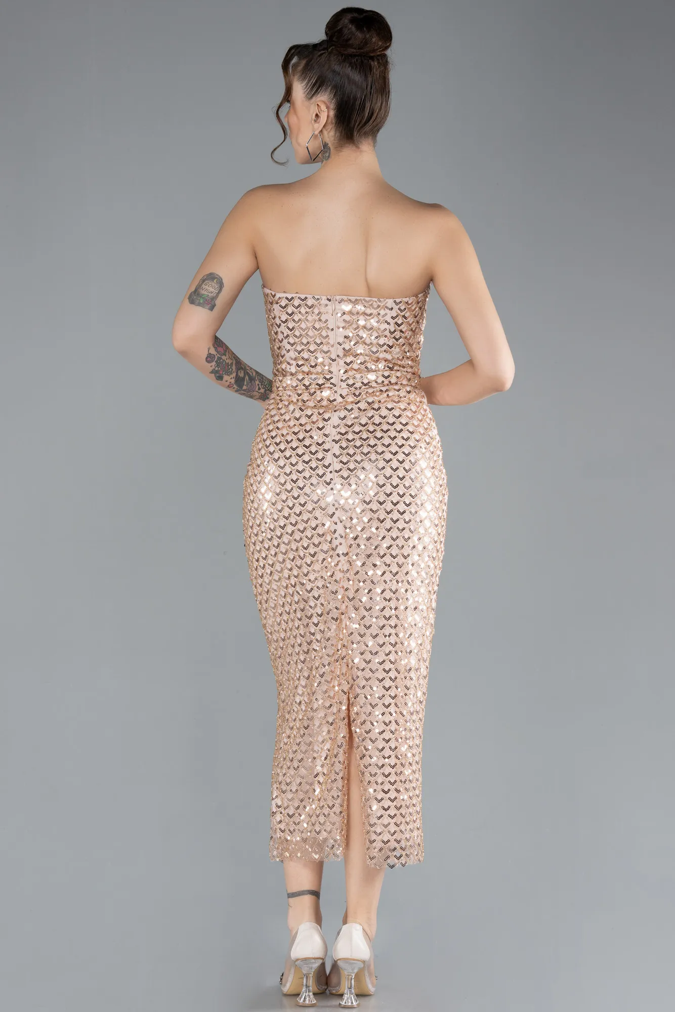 Gold-Midi Stony Cocktail Dress ABK2176