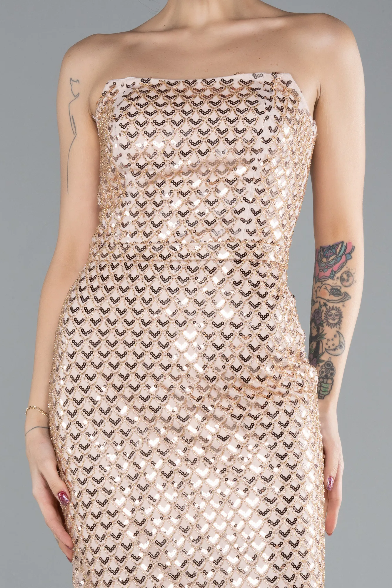 Gold-Midi Stony Cocktail Dress ABK2176