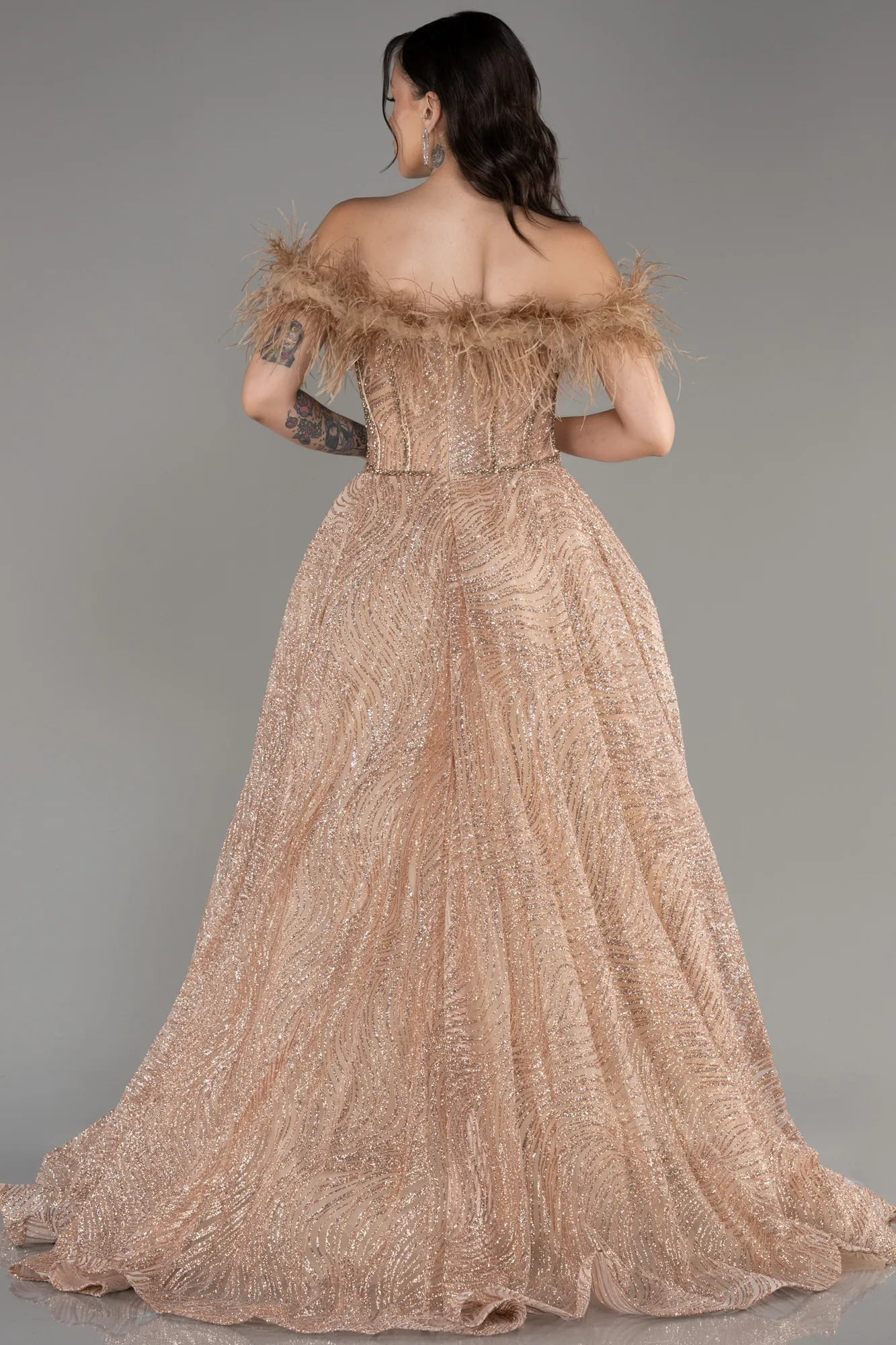 Gold-Off The Shoulder Long Silvery Ball Gown ABU4009