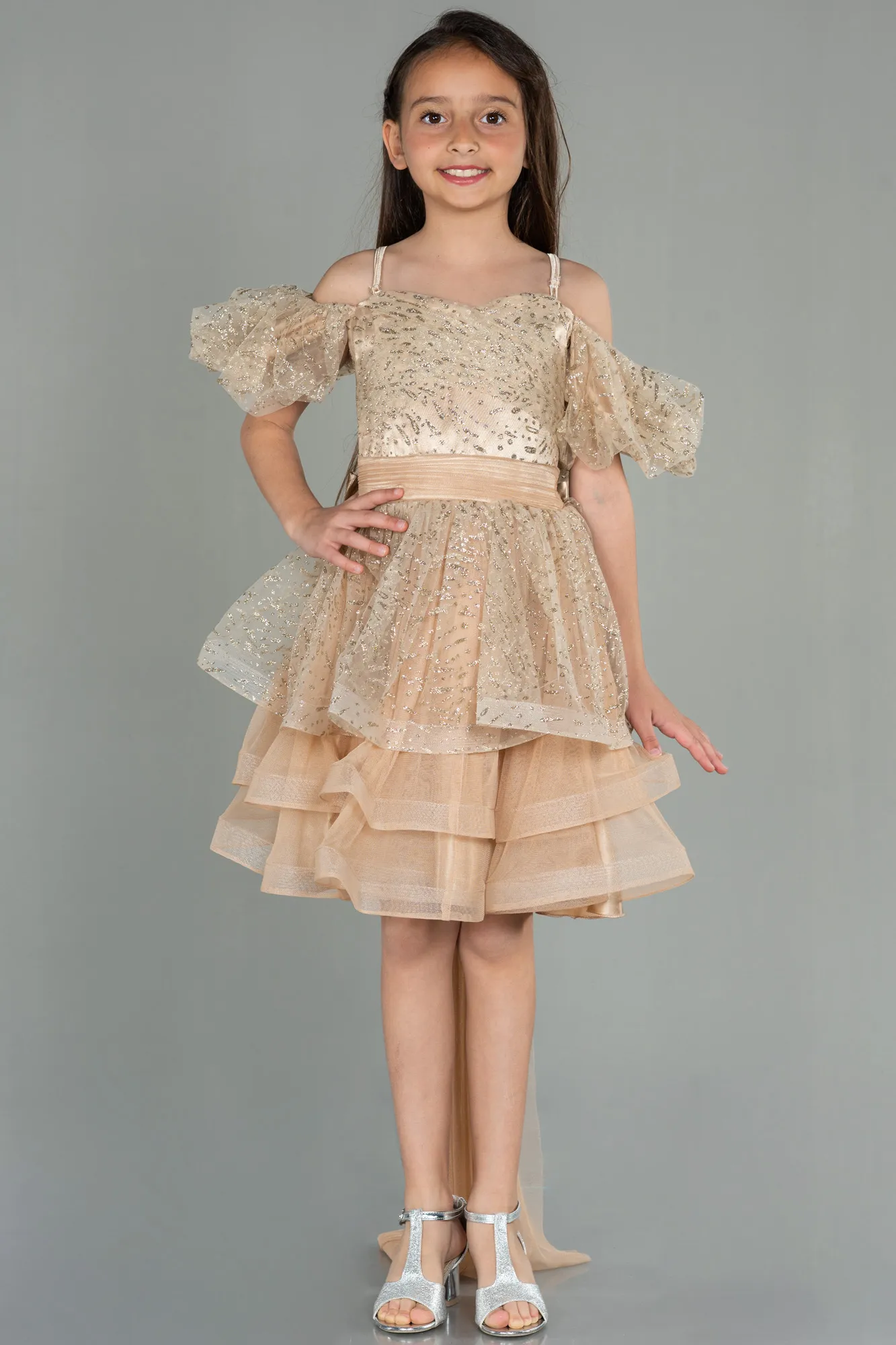 Gold-Short Girl Dress ABK1716