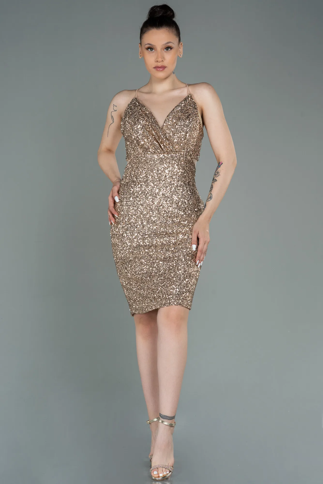 Gold-Short Scaly Invitation Dress ABK1763