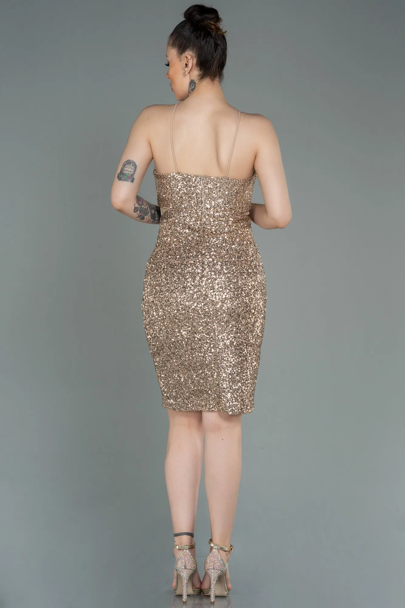 Gold-Short Scaly Invitation Dress ABK1763