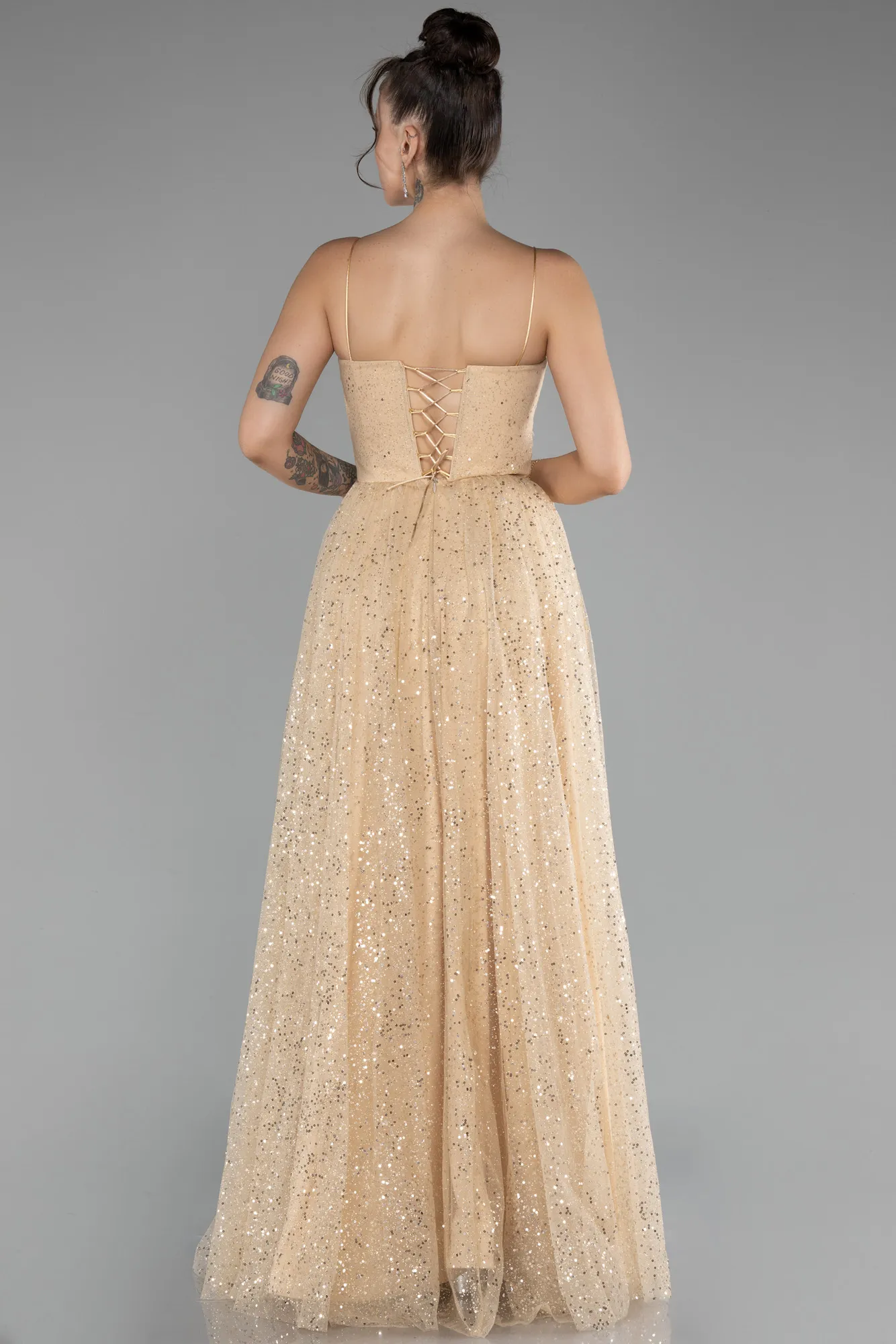 Gold-Slit Long Glitter Prom Gown ABU4152