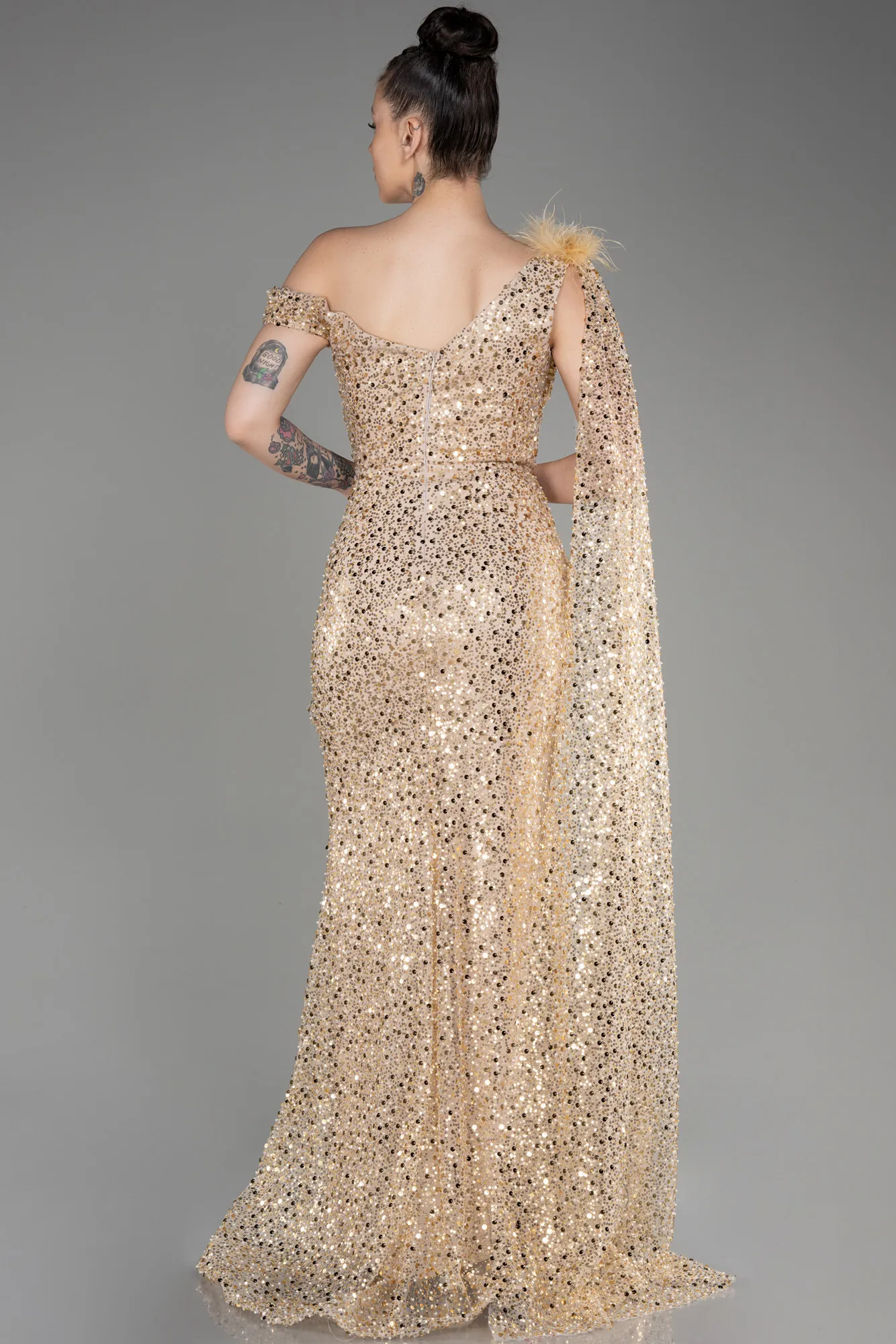 Gold-Slit Scaly Long Evening Dress ABU3857