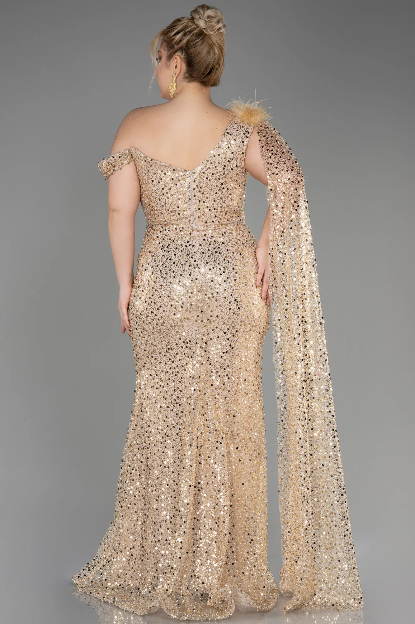 Gold-Slit Scaly Long Evening Dress ABU3857