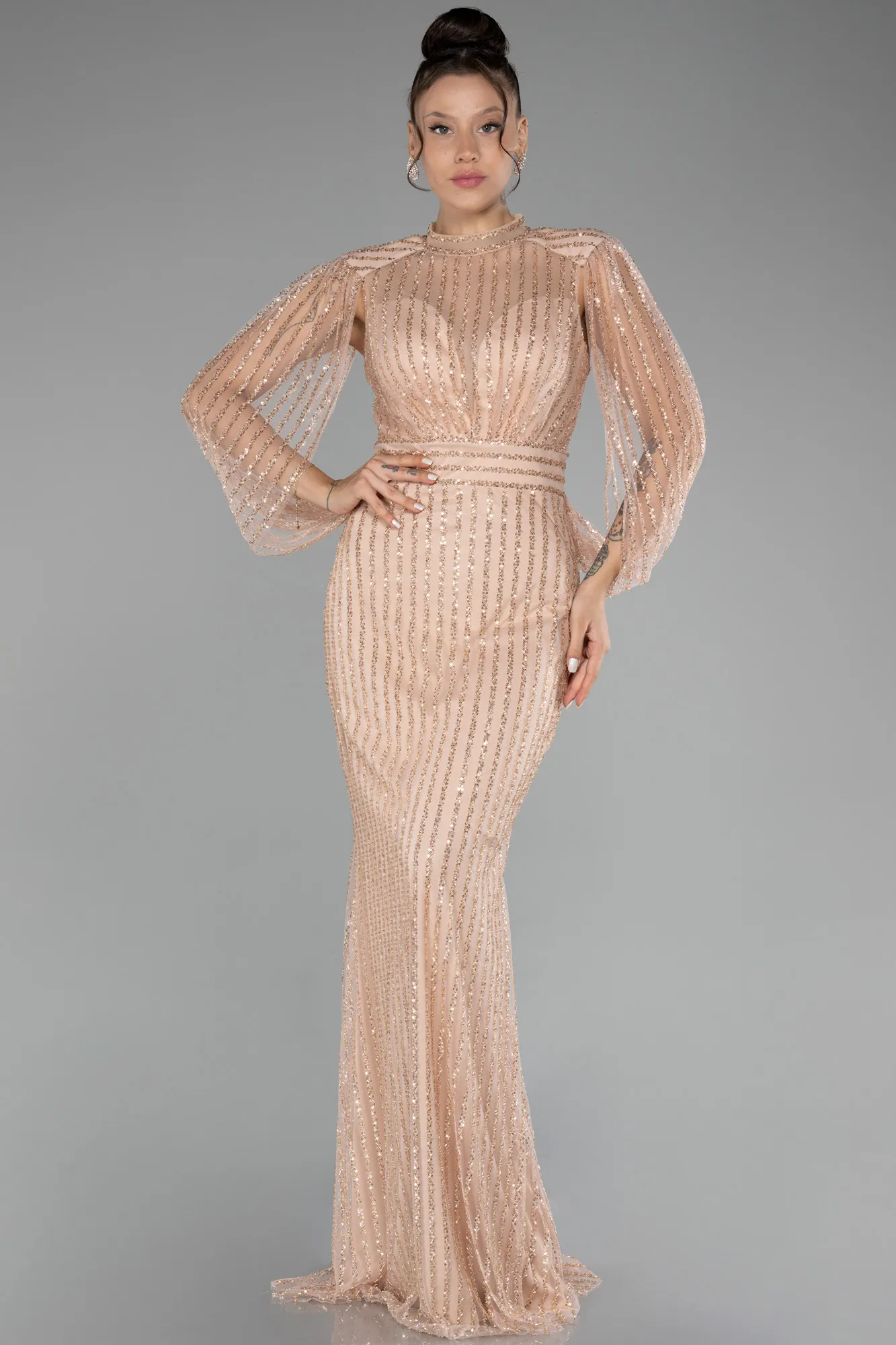 Gold-Stoned Long Evening Gown ABU3981