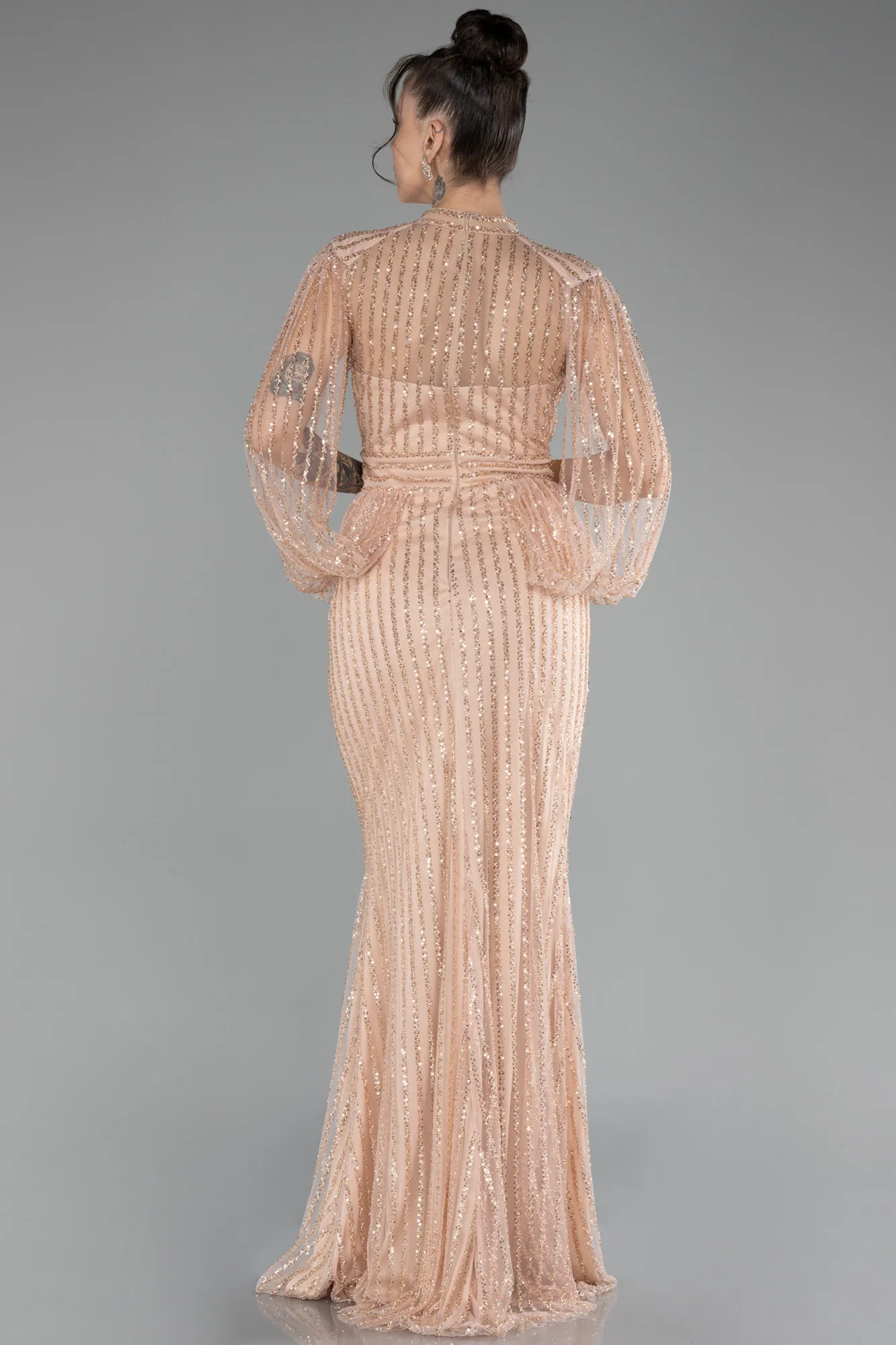 Gold-Stoned Long Evening Gown ABU3981