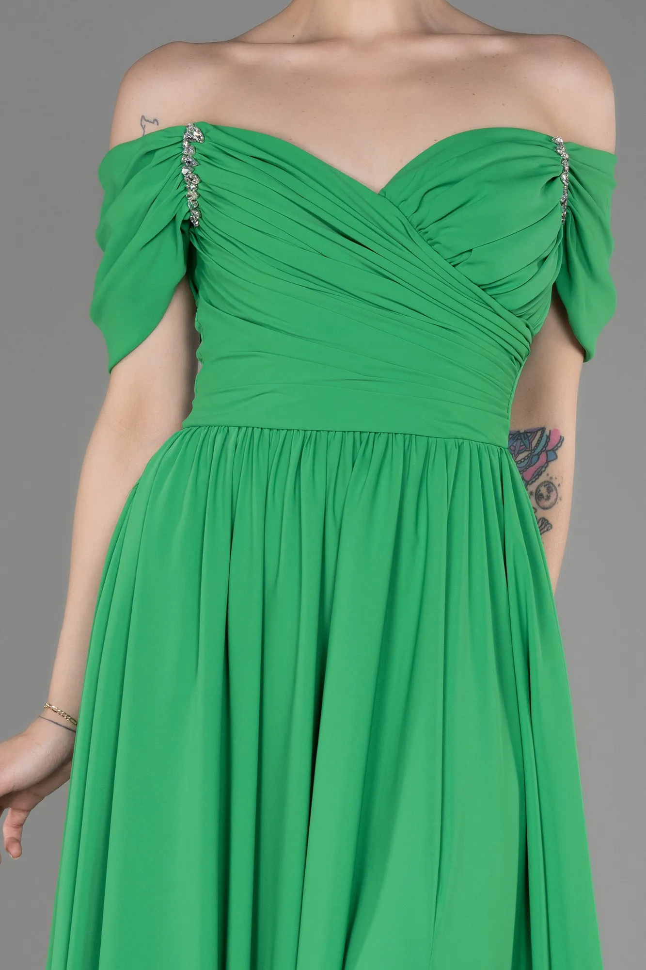 Green-Long Chiffon Evening Dress ABU3827