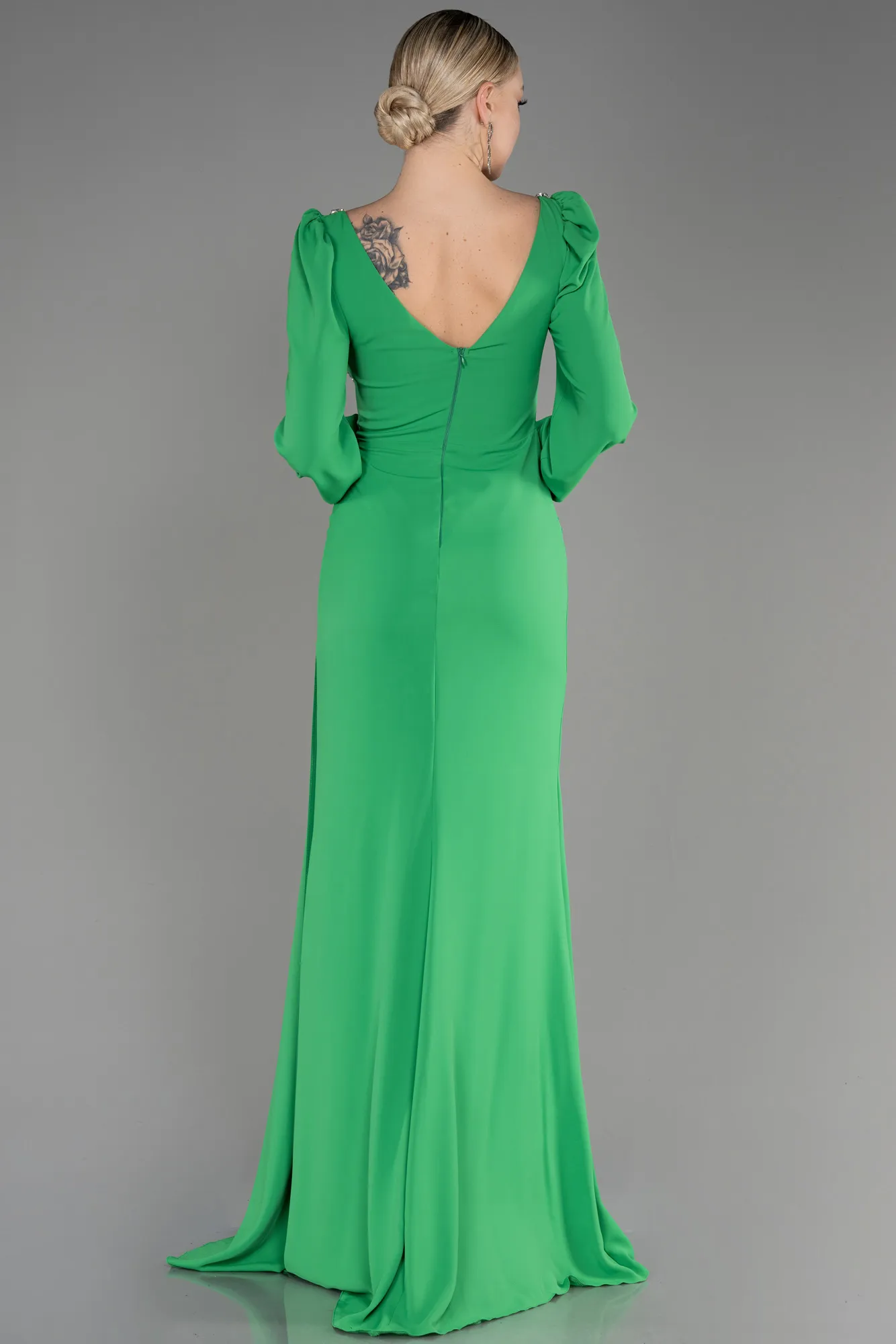 Green-Long Chiffon Evening Dress ABU3885