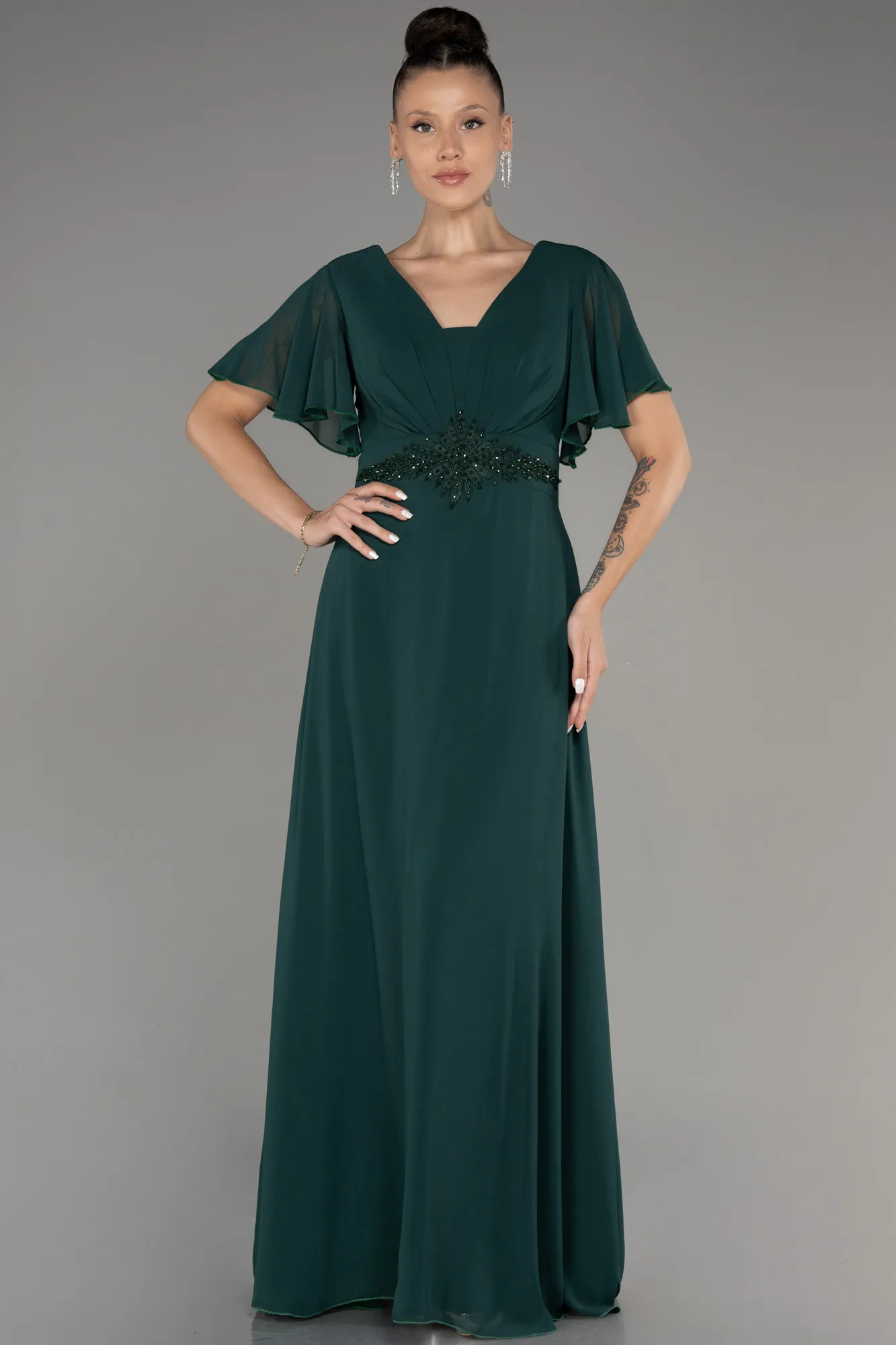 Green-Long Chiffon Plus Size Evening Dress ABU2308