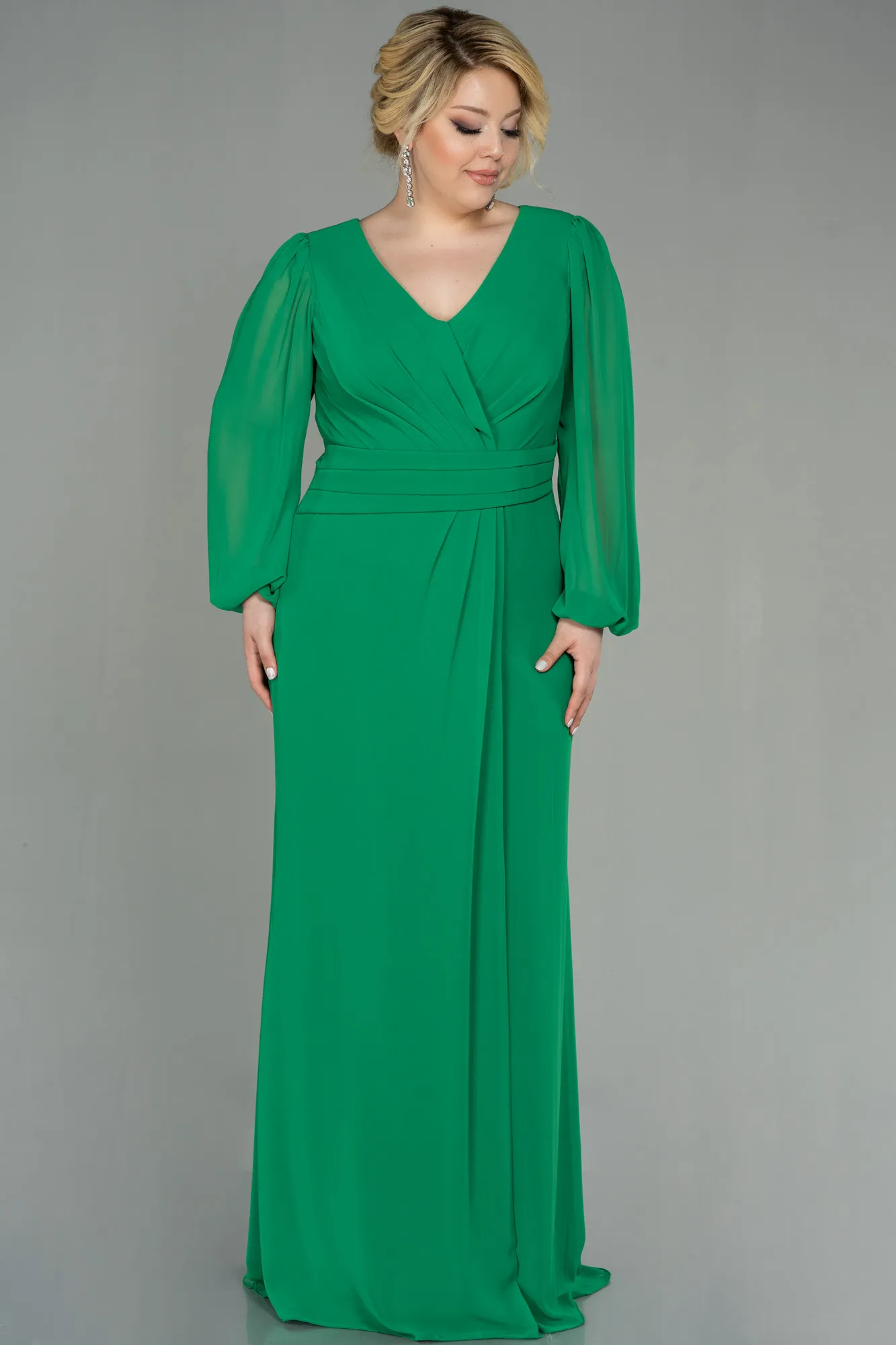 Green-Long Chiffon Plus Size Evening Dress ABU2763