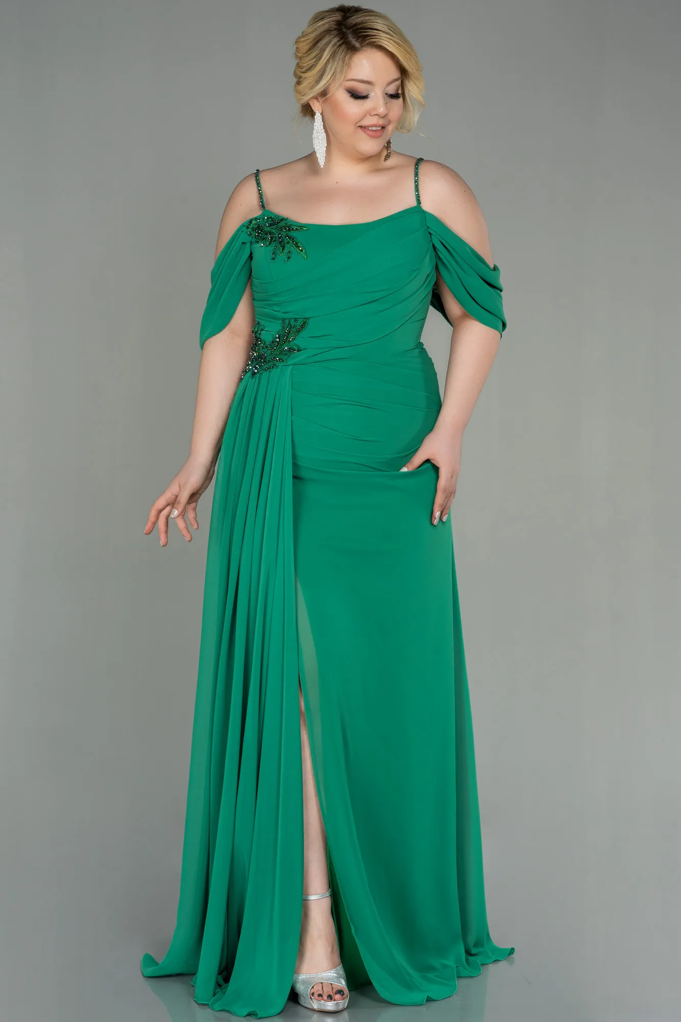 Green-Long Chiffon Plus Size Evening Dress ABU2929
