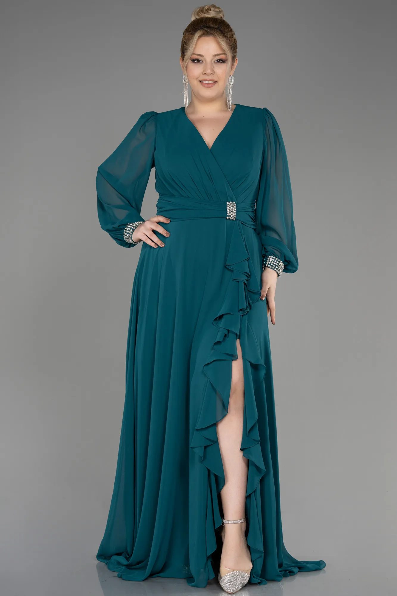 Green-Long Chiffon Plus Size Evening Dress ABU3222