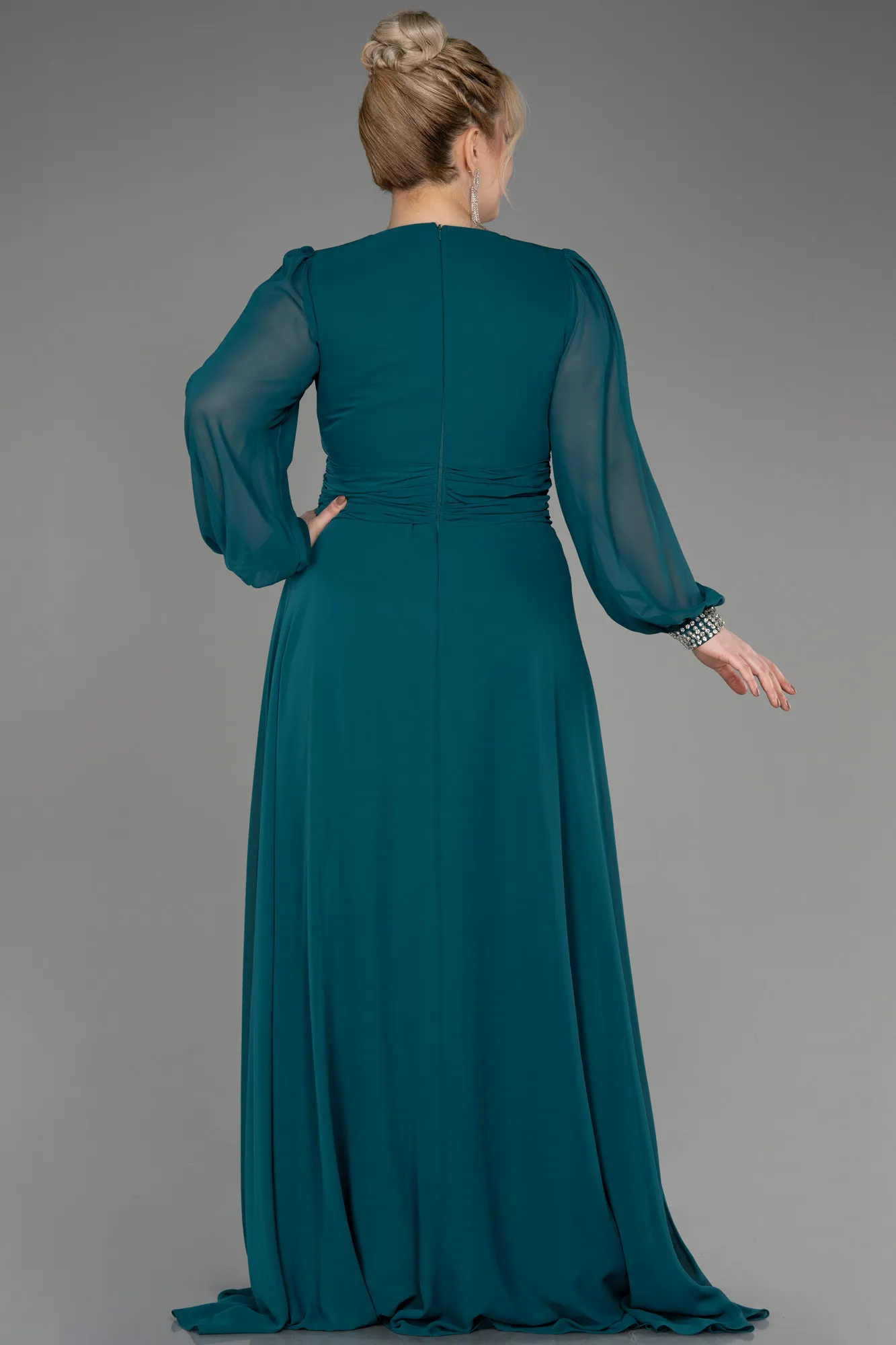 Green-Long Chiffon Plus Size Evening Dress ABU3222