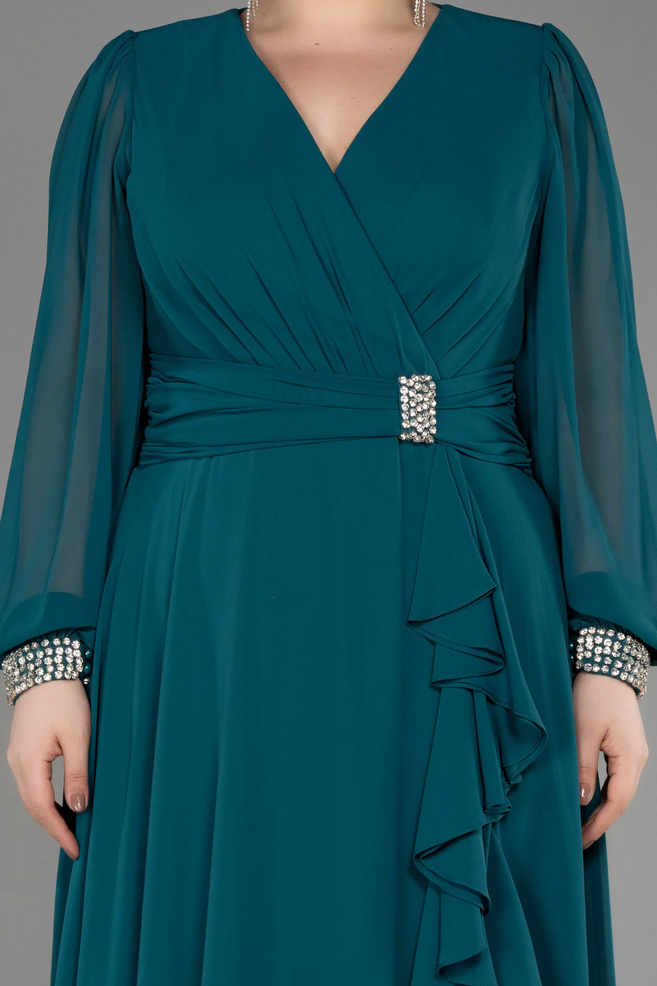 Green-Long Chiffon Plus Size Evening Dress ABU3222