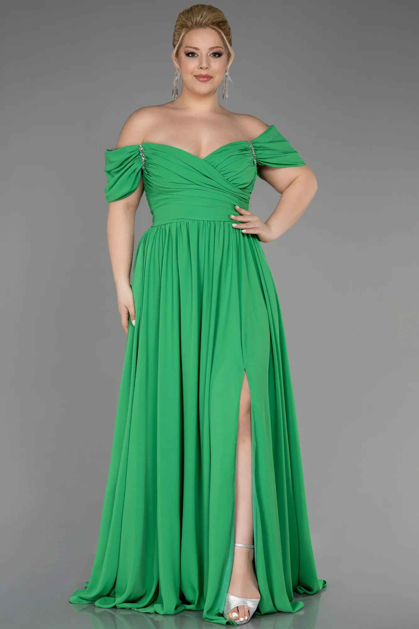 Green-Long Chiffon Plus Size Evening Dress ABU3738
