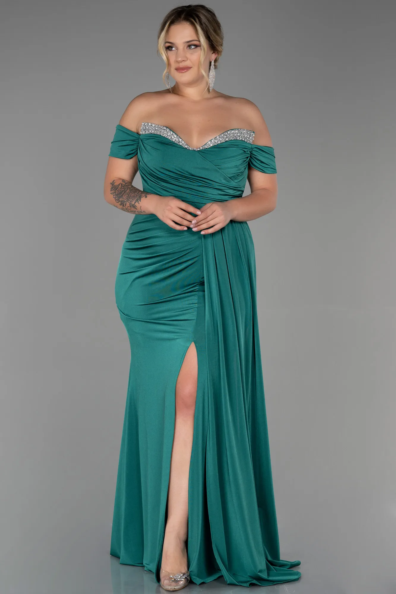 Green-Long Plus Size Evening Dress ABU3339
