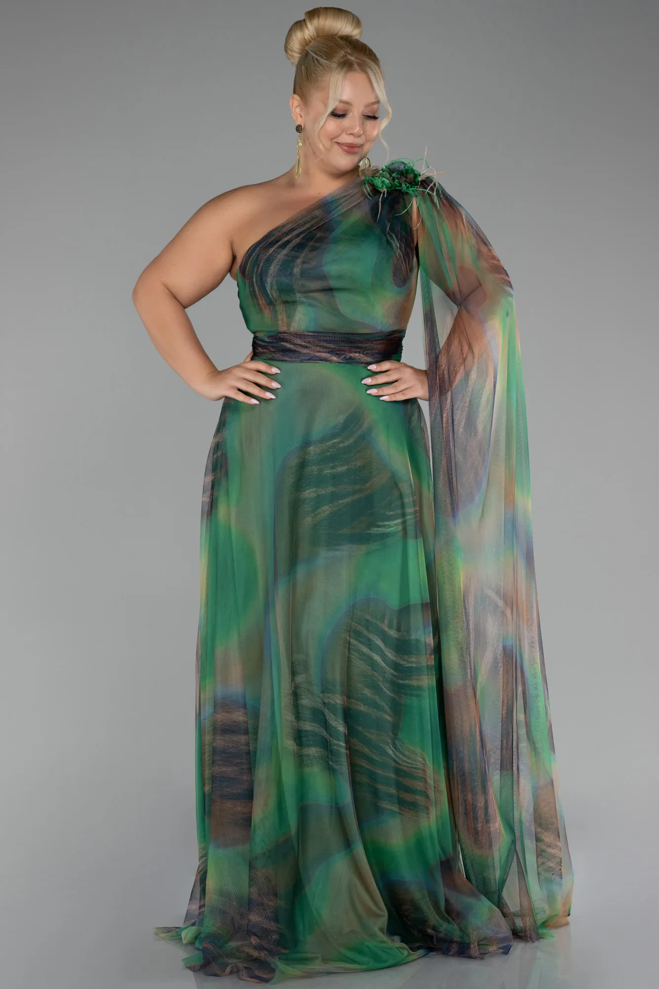 Green-Long Plus Size Evening Gown ABU3993