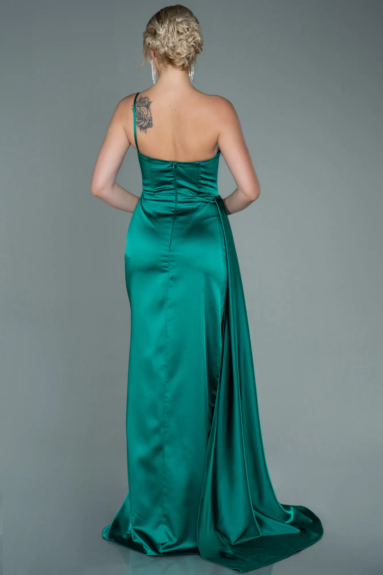 Green-Long Satin Evening Dress ABU2386