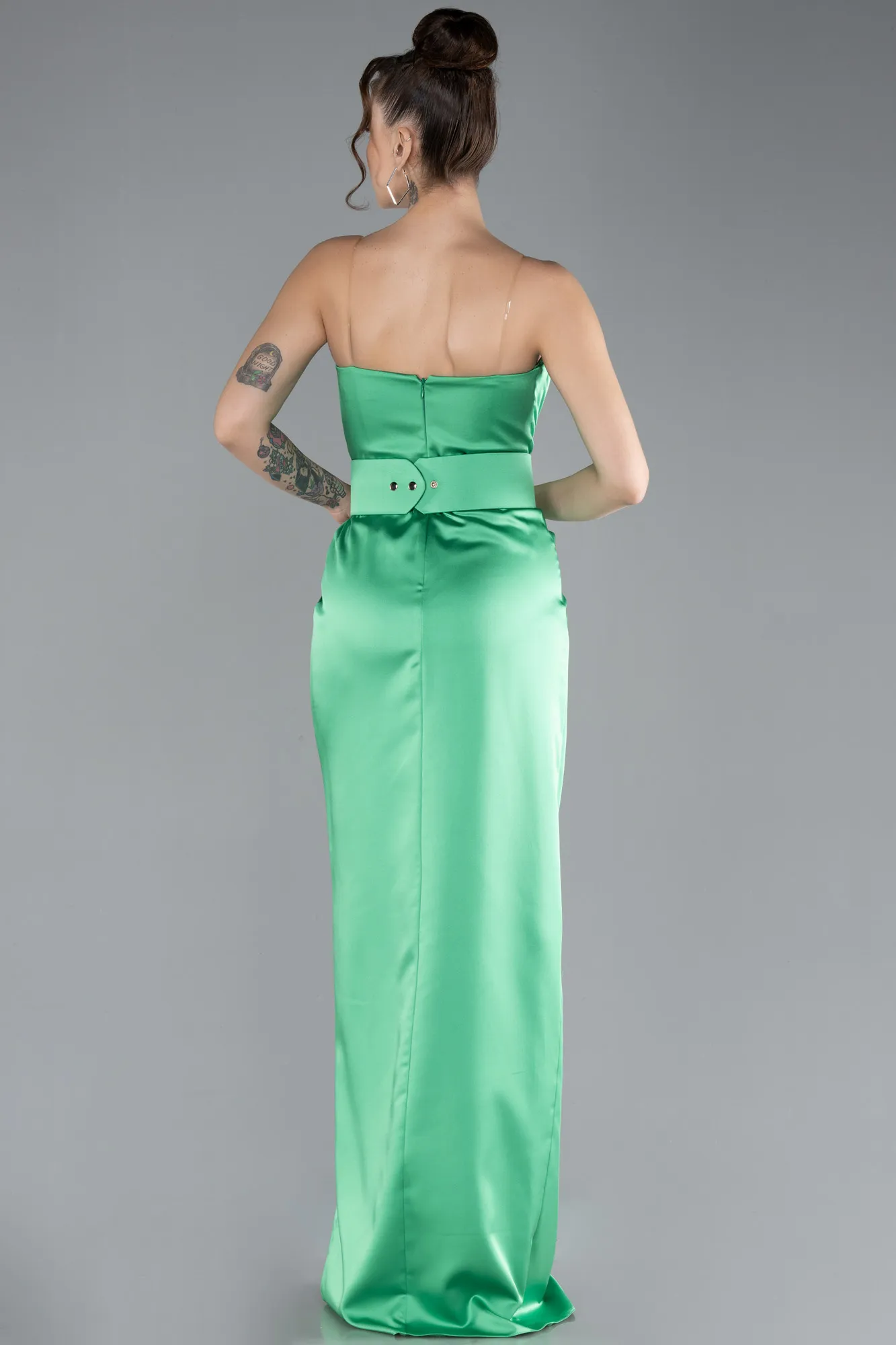 Green-Long Satin Evening Dress ABU2844