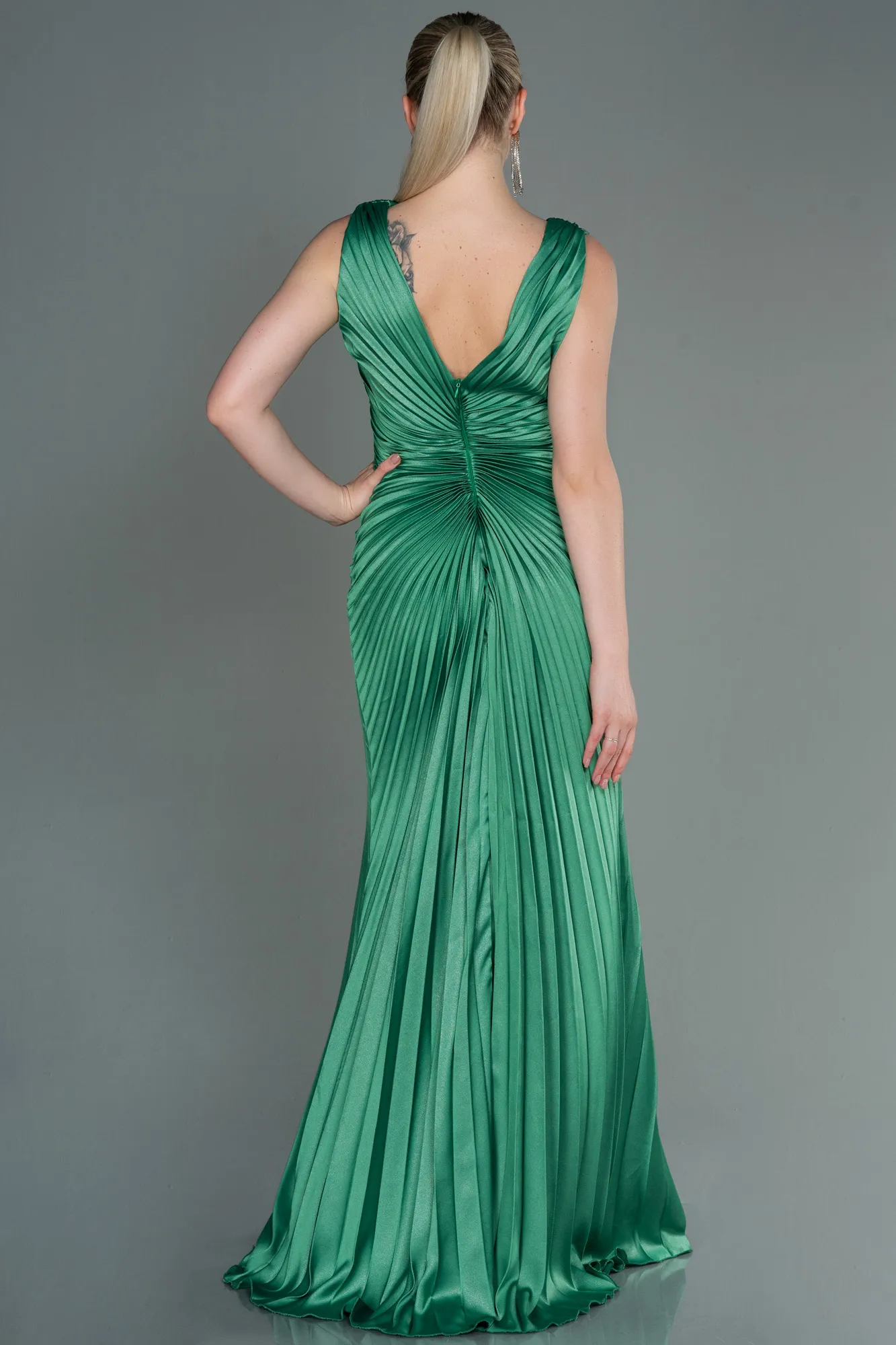 Green-Long Satin Evening Dress ABU3183