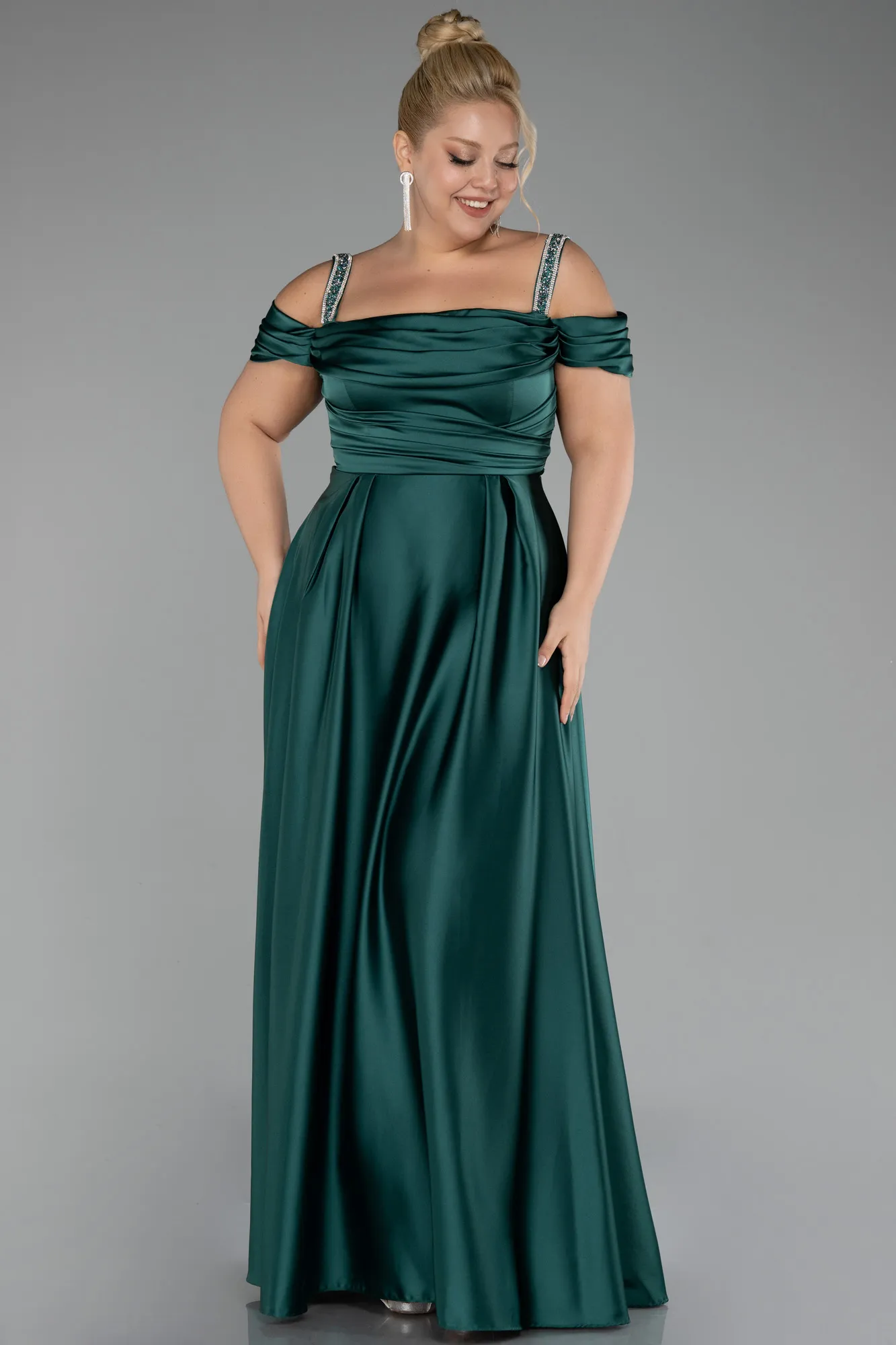 Green-Long Satin Plus Size Evening Dress ABU3277