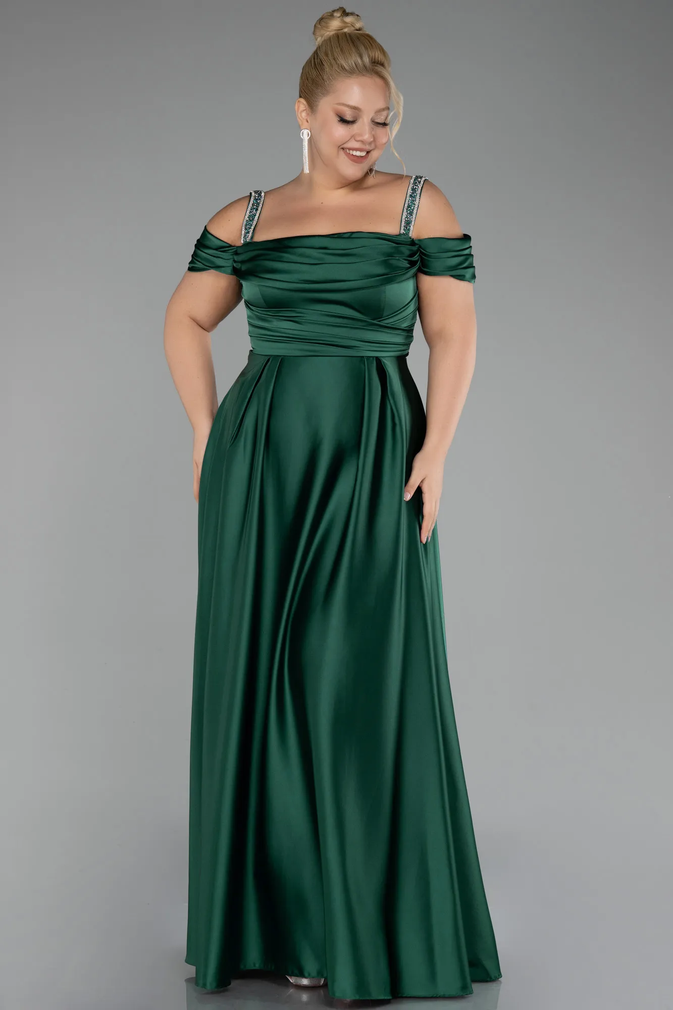 Green-Long Satin Plus Size Evening Dress ABU3277