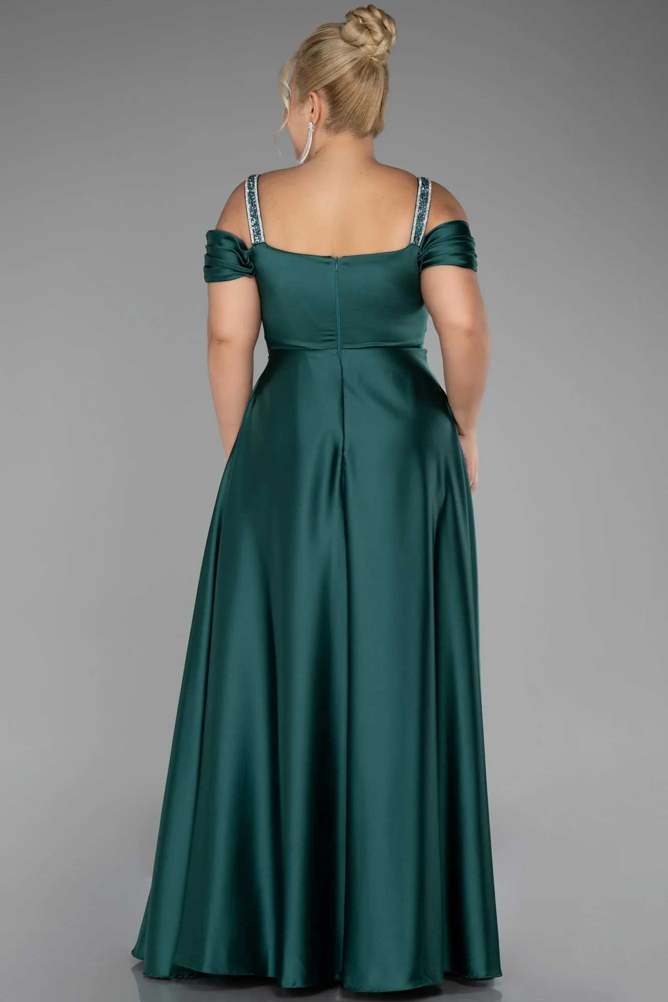 Green-Long Satin Plus Size Evening Dress ABU3277