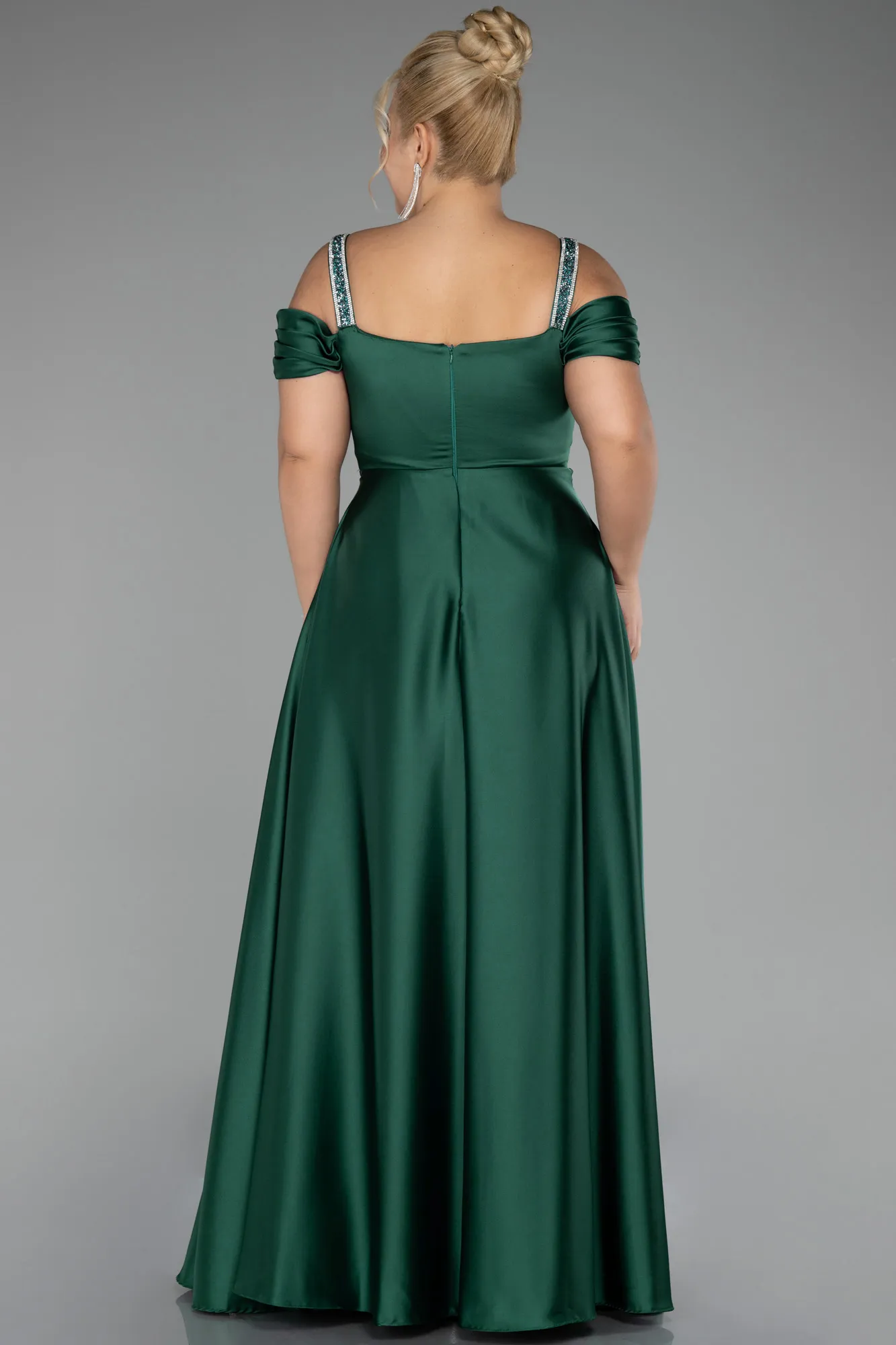 Green-Long Satin Plus Size Evening Dress ABU3277