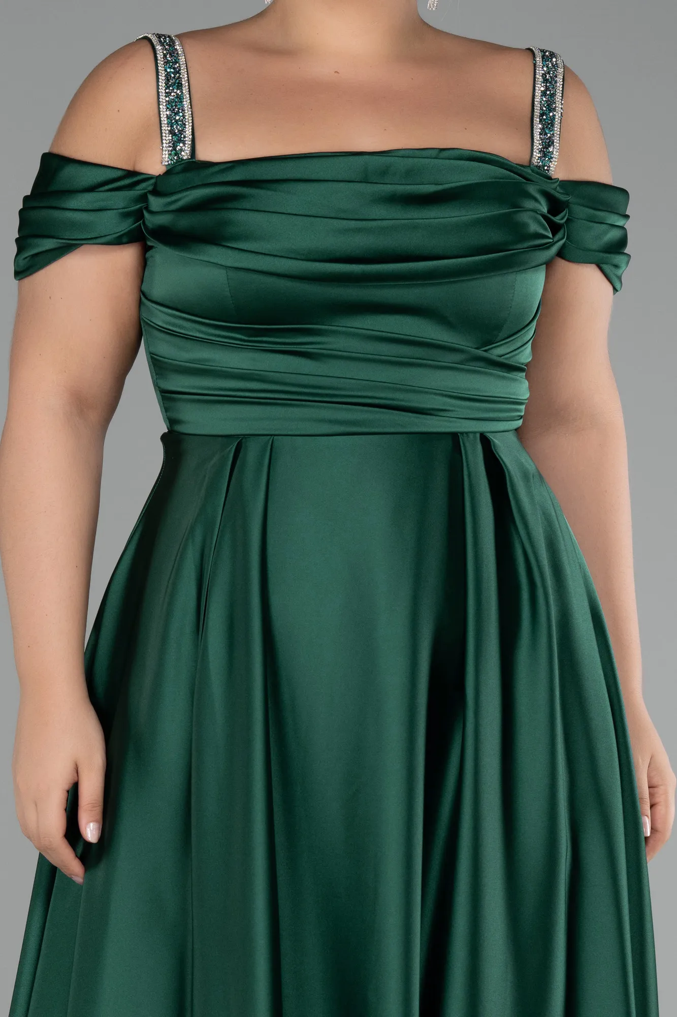 Green-Long Satin Plus Size Evening Dress ABU3277