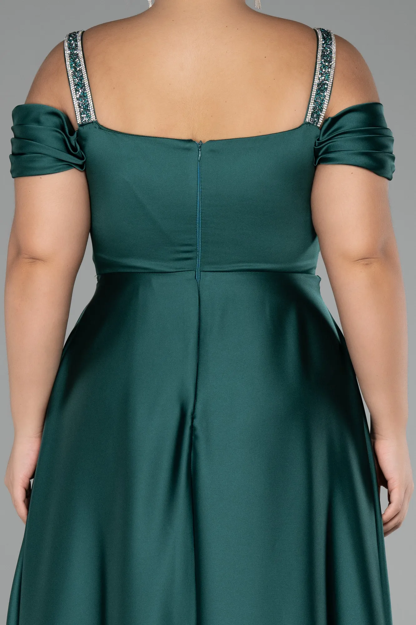 Green-Long Satin Plus Size Evening Dress ABU3277