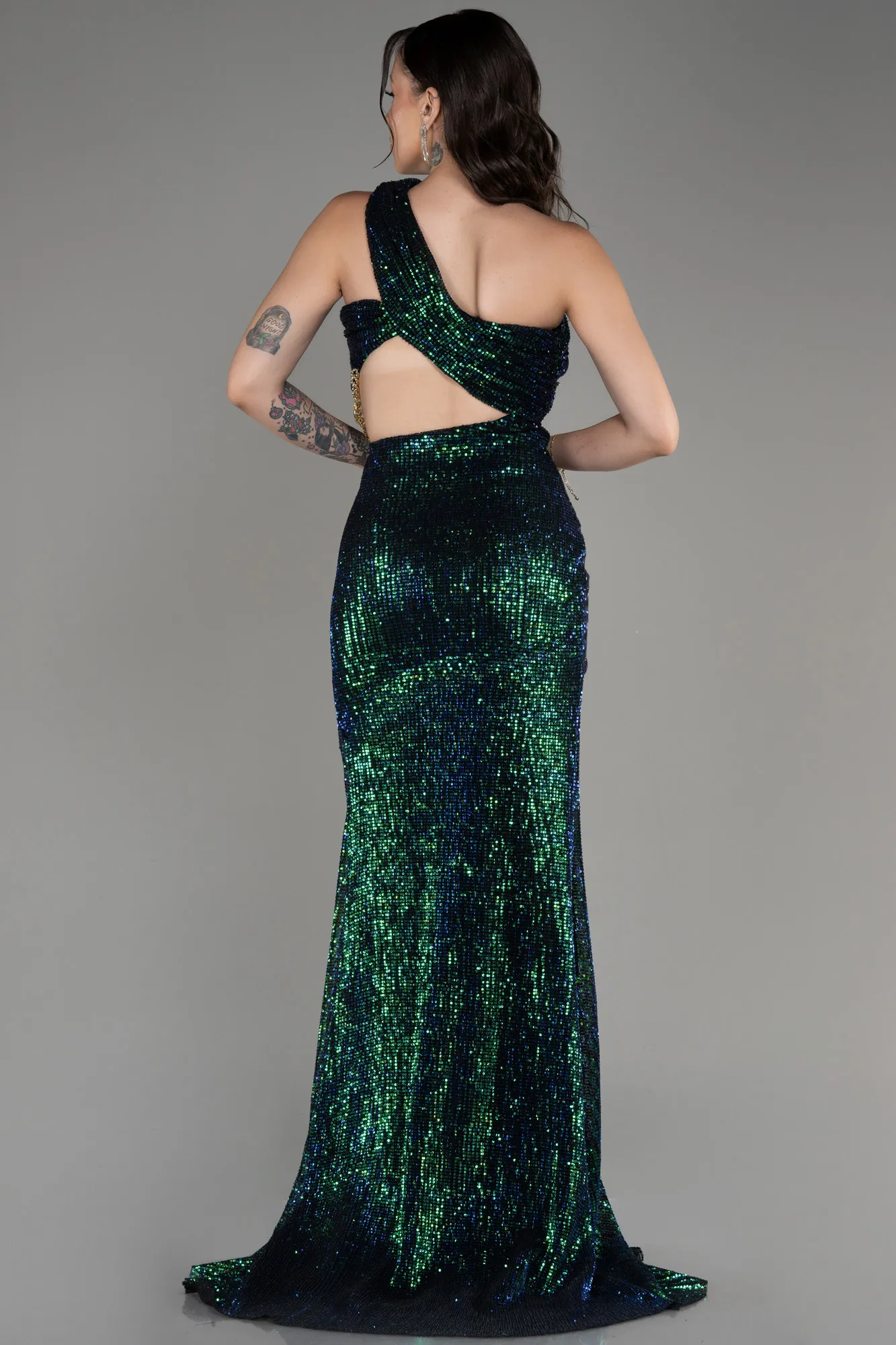 Green-Long Scaly Evening Dress ABU3164