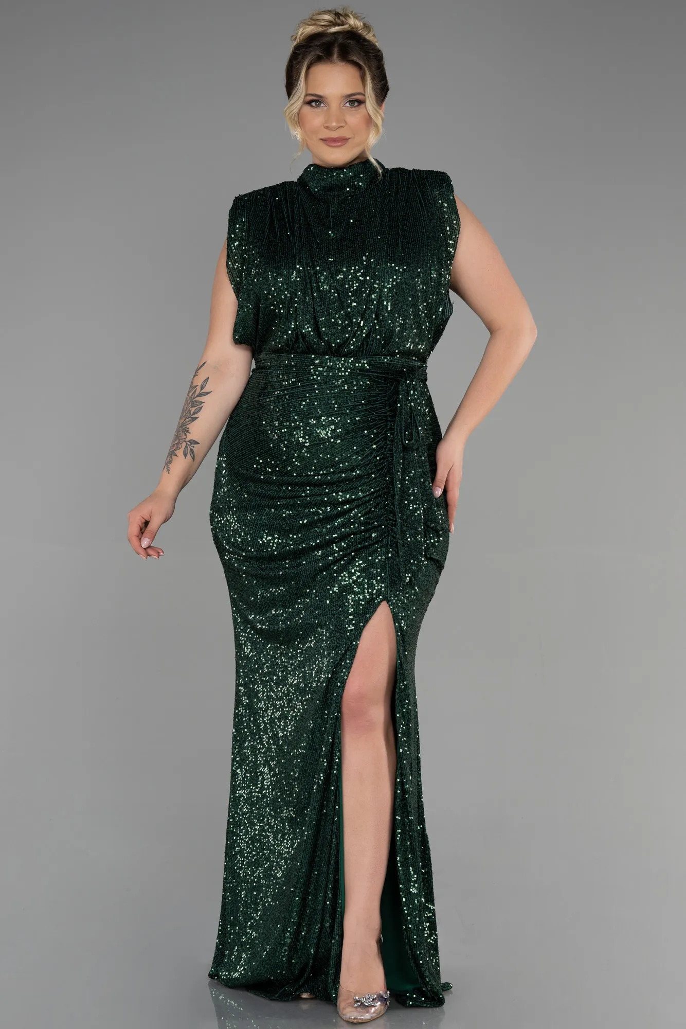 Green-Long Scaly Plus Size Evening Dress ABU3115