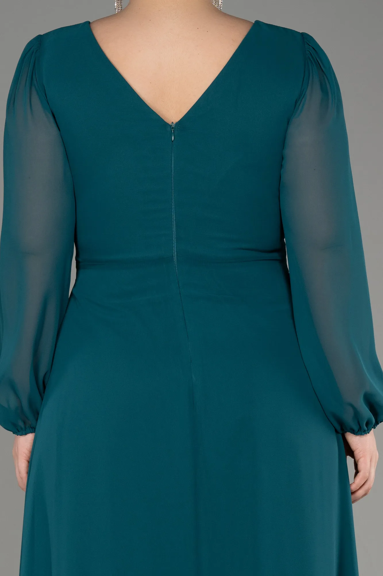 Green-Long Sleeve Chiffon Plus Size Evening Dress ABU3938