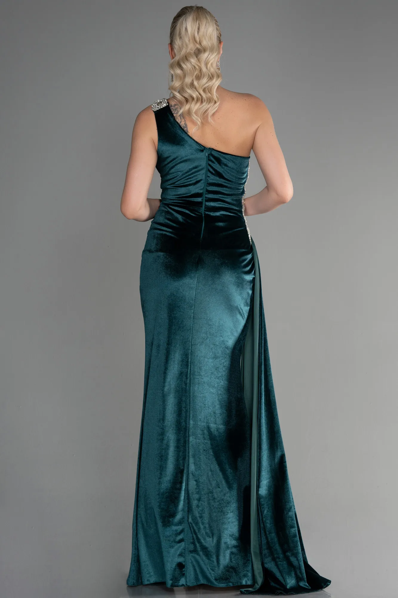 Green-Long Velvet Evening Dress ABU3365